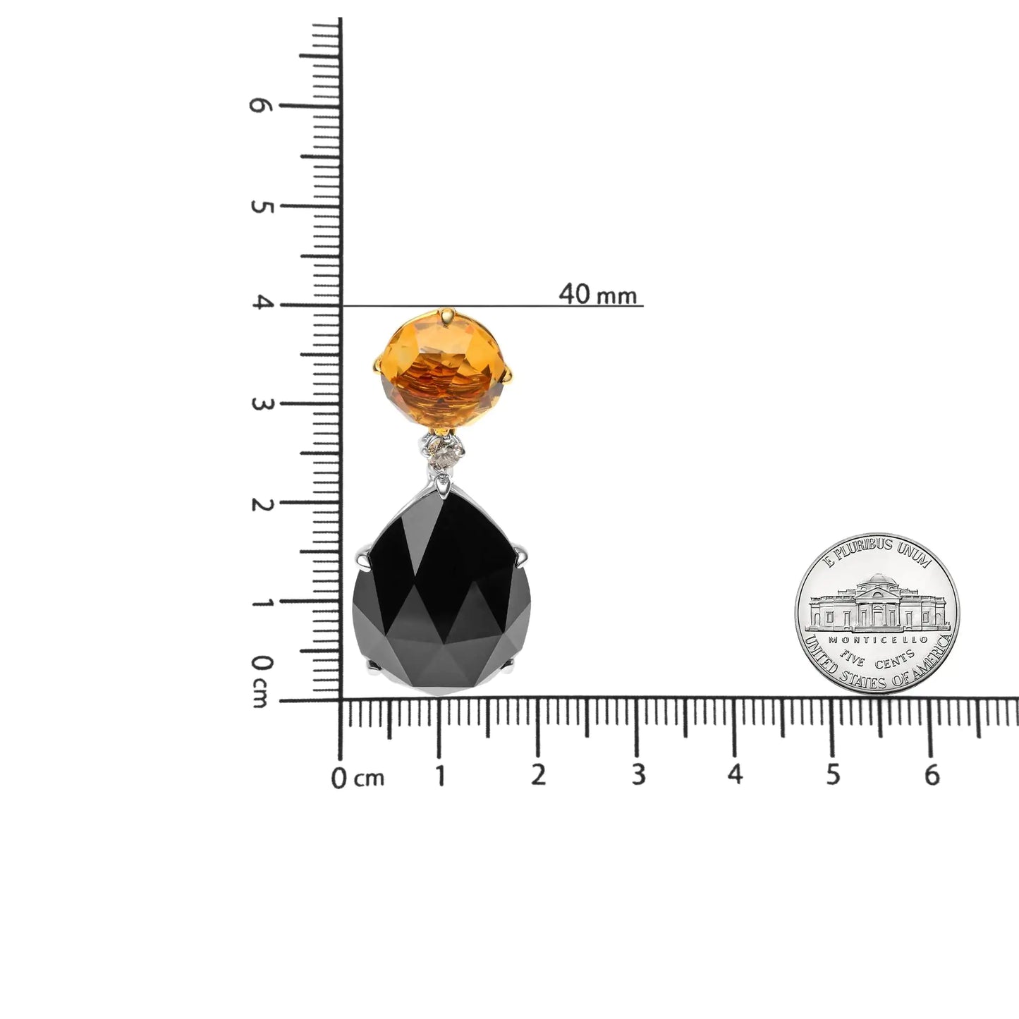 18K White and Yellow Gold 1/5 Cttw Diamond with Round Yellow Citrine and 20x15mm Pear Cut Black Onyx Gemstone Dangle Earring (G-H Color, SI1-SI2 Clarity) - Elegant Emulations