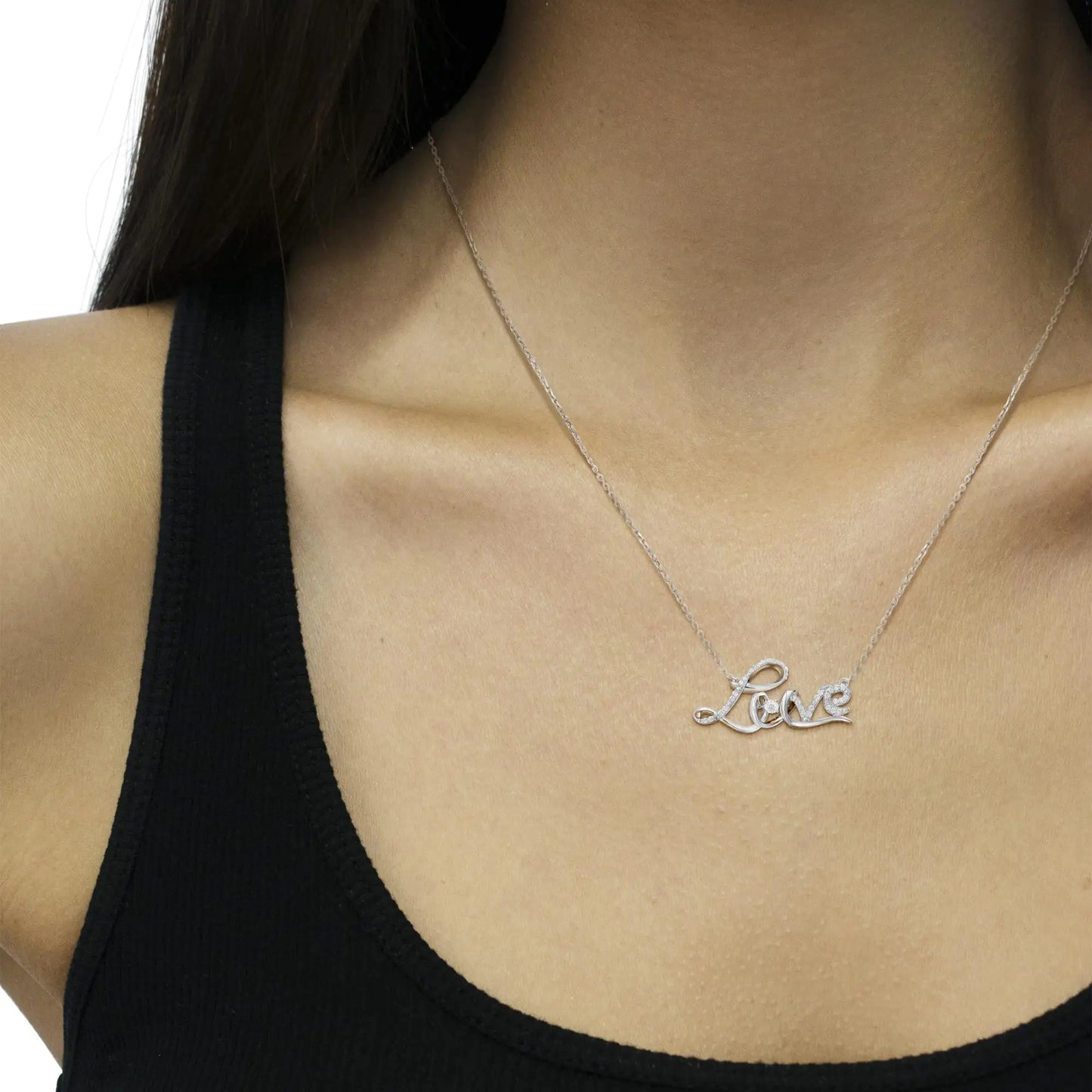 Sterling Silver Diamond Love Pendant Necklace