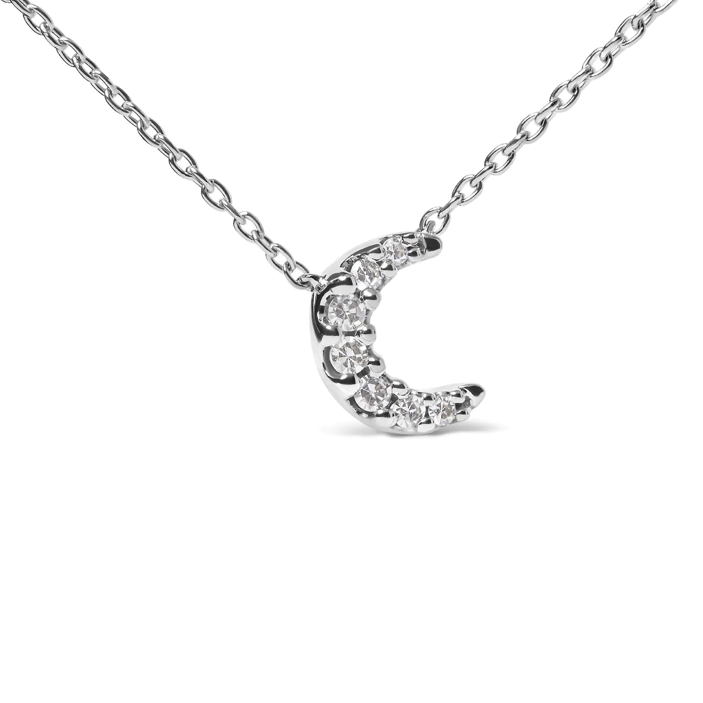10K White Gold Diamond Accented Crescent Moon Shaped 18" Inch Pendant Necklace (H-I Color, I1-I2 Clarity) - Elegant Emulations