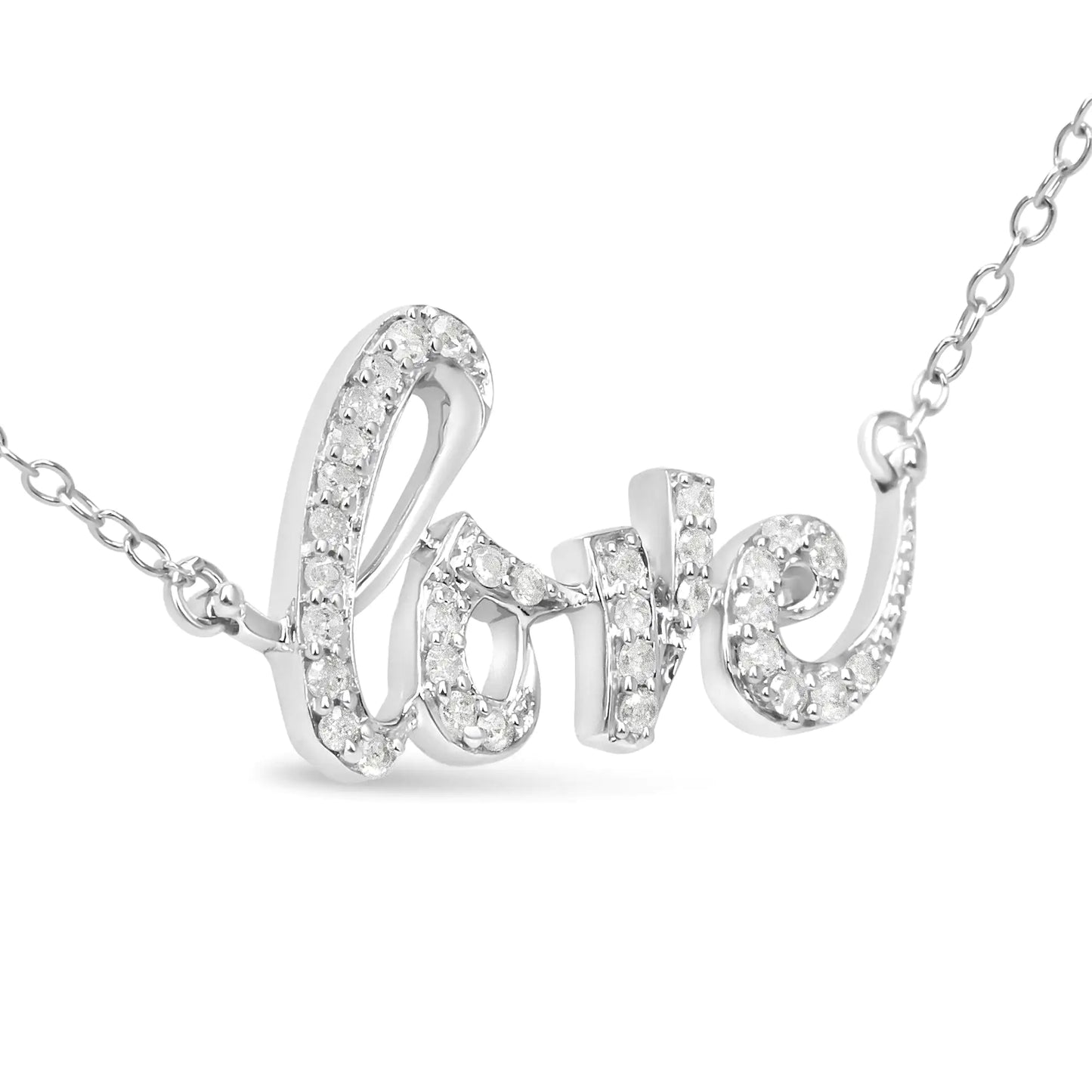 .925 Sterling Silver 1/5 Cttw Round Diamond Love 18" Pendant Necklace (I-J Color, I2-I3 Clarity) - Elegant Emulations