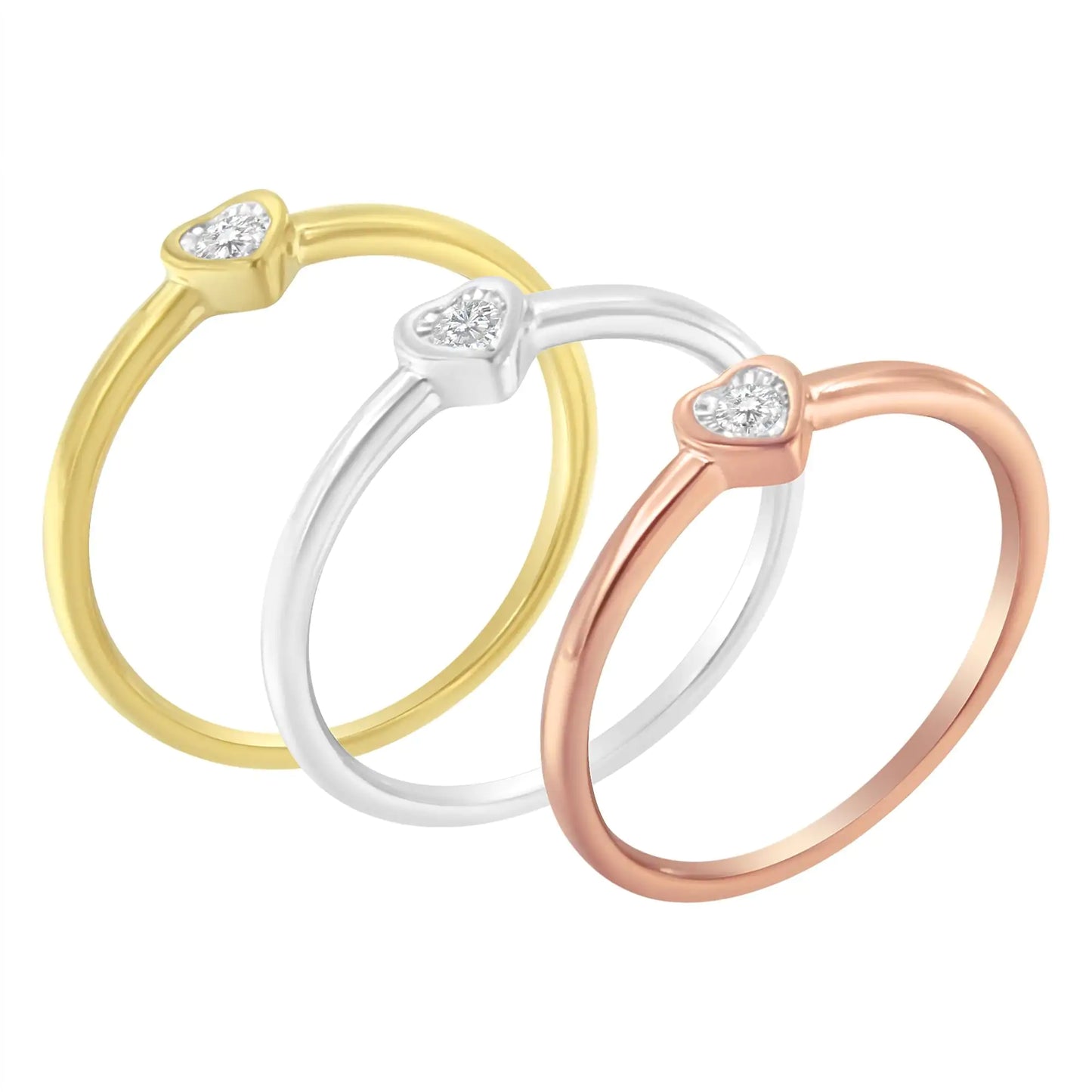 Sterling Silver Diamond Heart Stackable Rings Set