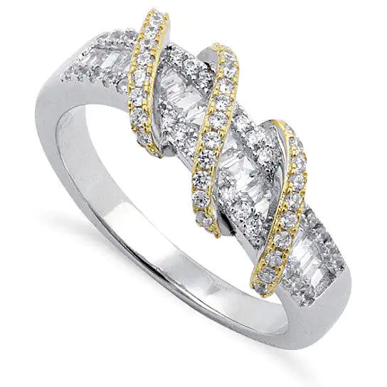 Platinum Spiral Ring with Golden Accents