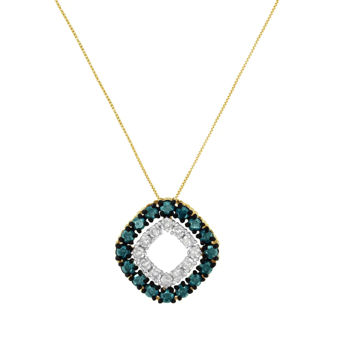 14K Yellow Gold Plated .925 Sterling Silver 1/2 Cttw Color Treated Diamond Square Pendant Necklace (Blue, Yellow, I2-I3 Clarity) - Elegant Emulations