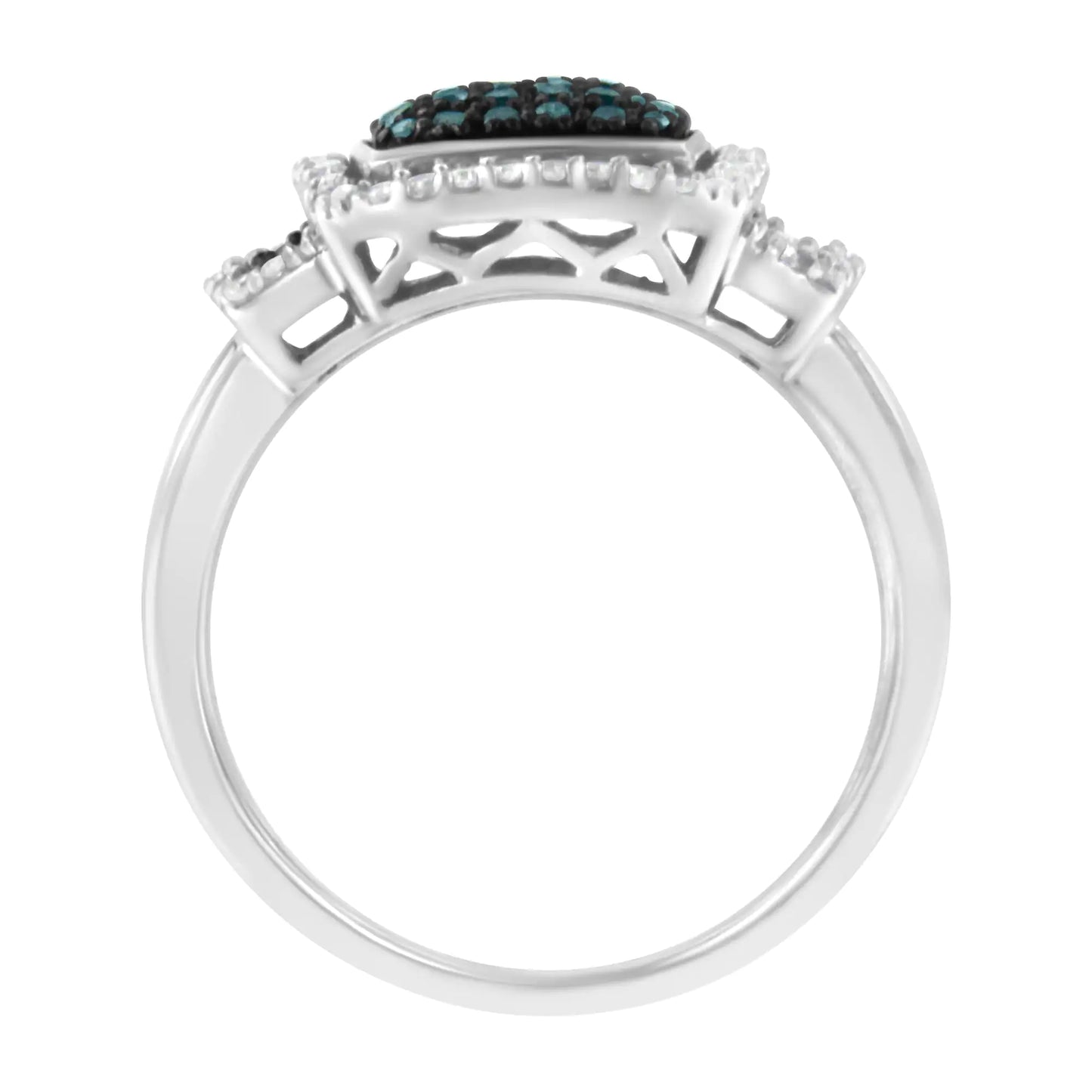 Elegant .925 Sterling Silver Blue & White Diamond Halo Ring