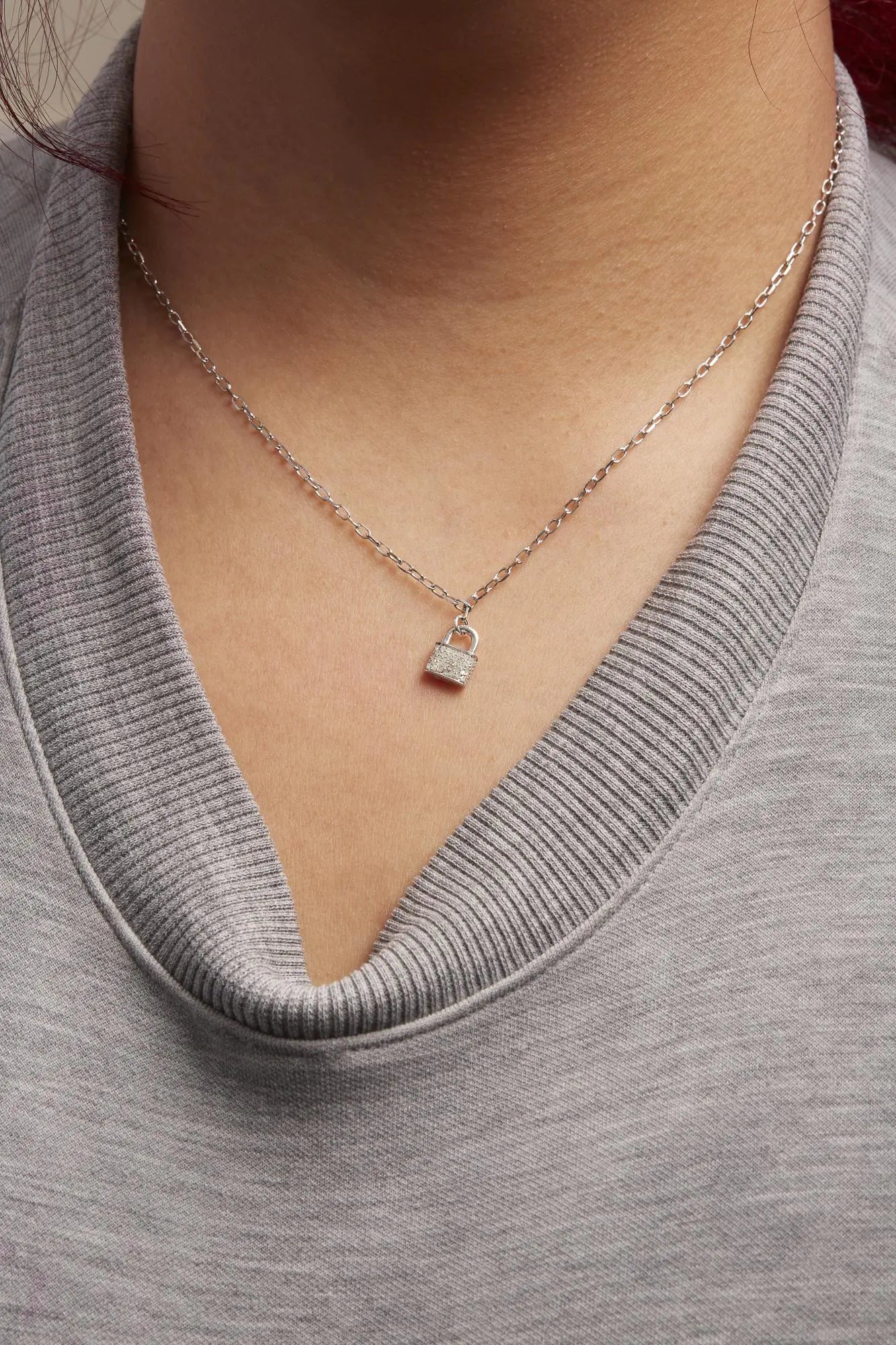 Sterling Silver Diamond Lock Necklace – Elegant Pendant for Women