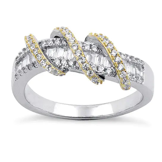 Platinum Spiral Ring with Golden Accents