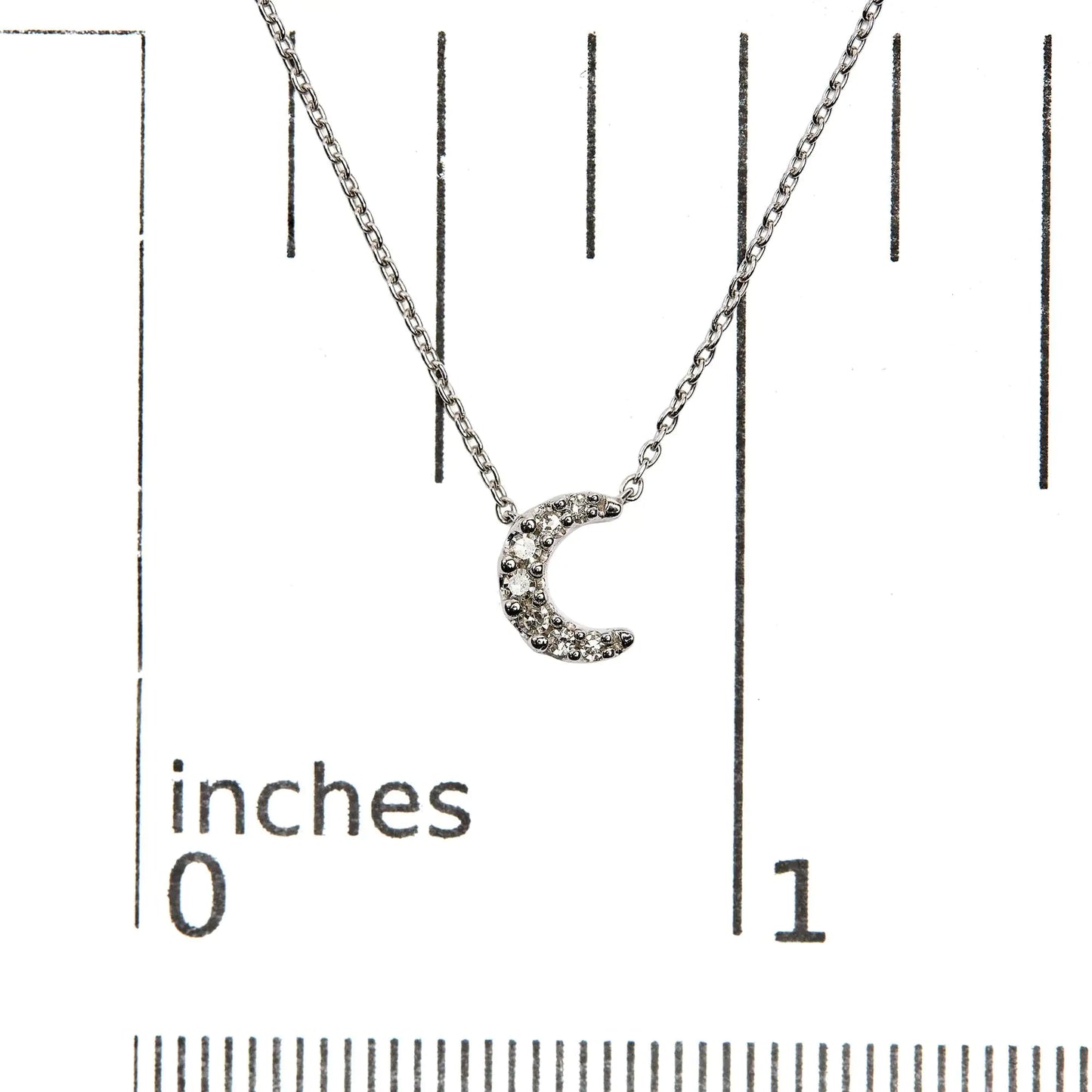 10K White Gold Diamond Accented Crescent Moon Shaped 18" Inch Pendant Necklace (H-I Color, I1-I2 Clarity) - Elegant Emulations
