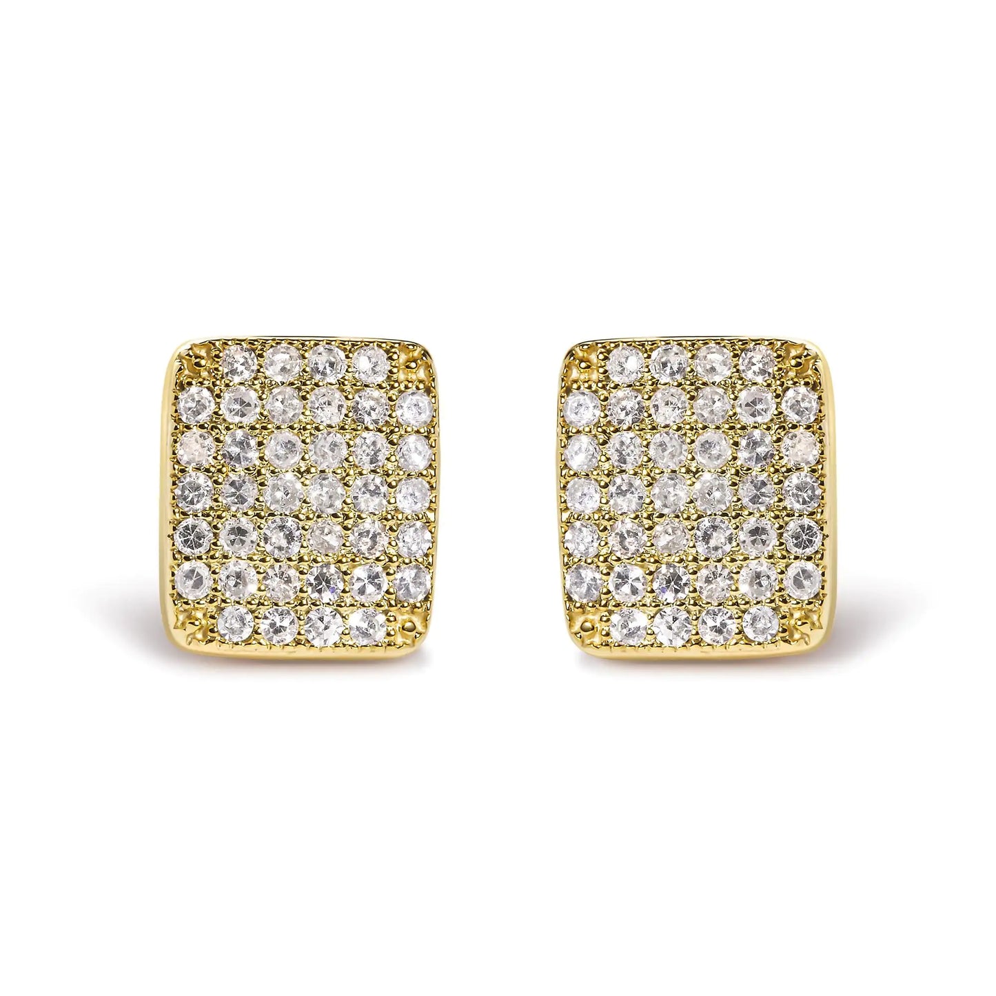14K Yellow Gold 1/2 Cttw Diamond Square Shaped Composite Cluster Stud Earrings (I-J Color, I1-I2 Clarity) - Elegant Emulations
