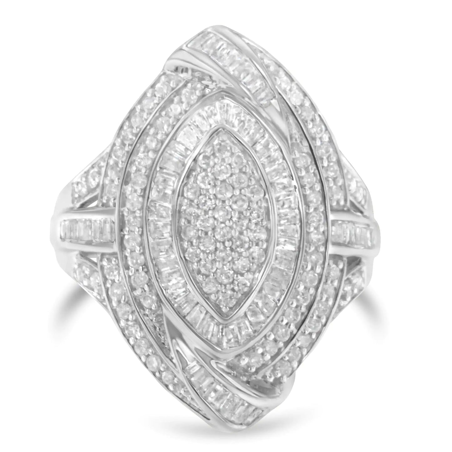 Sterling Silver Diamond Marquise Cocktail Ring – 1 1/8 CT