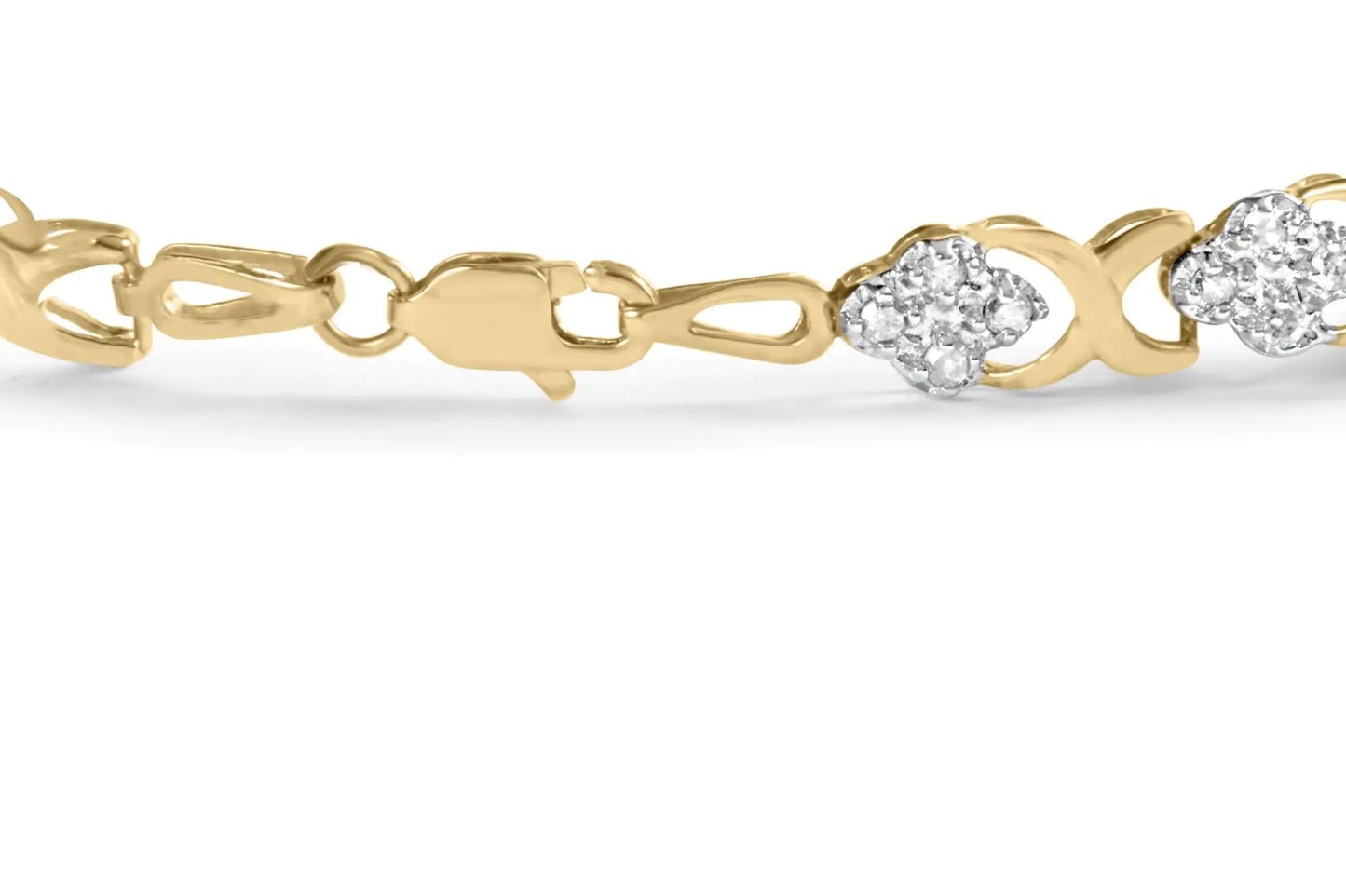10K Yellow Gold 1.00 Cttw Diamond 5 Stone Floral Cluster and "X" Link 7" Bracelet (I-J Color, I3 Clarity) - Elegant Emulations