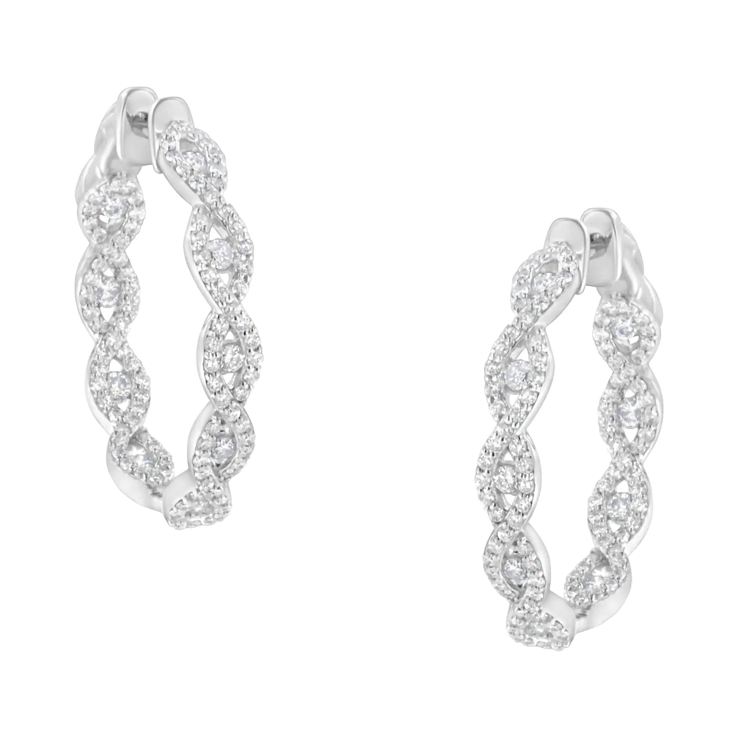 10K White Gold Diamond Hoop Earrings (1 1/2 cttw, H-I Color, I1-I2 Clarity) - Elegant Emulations