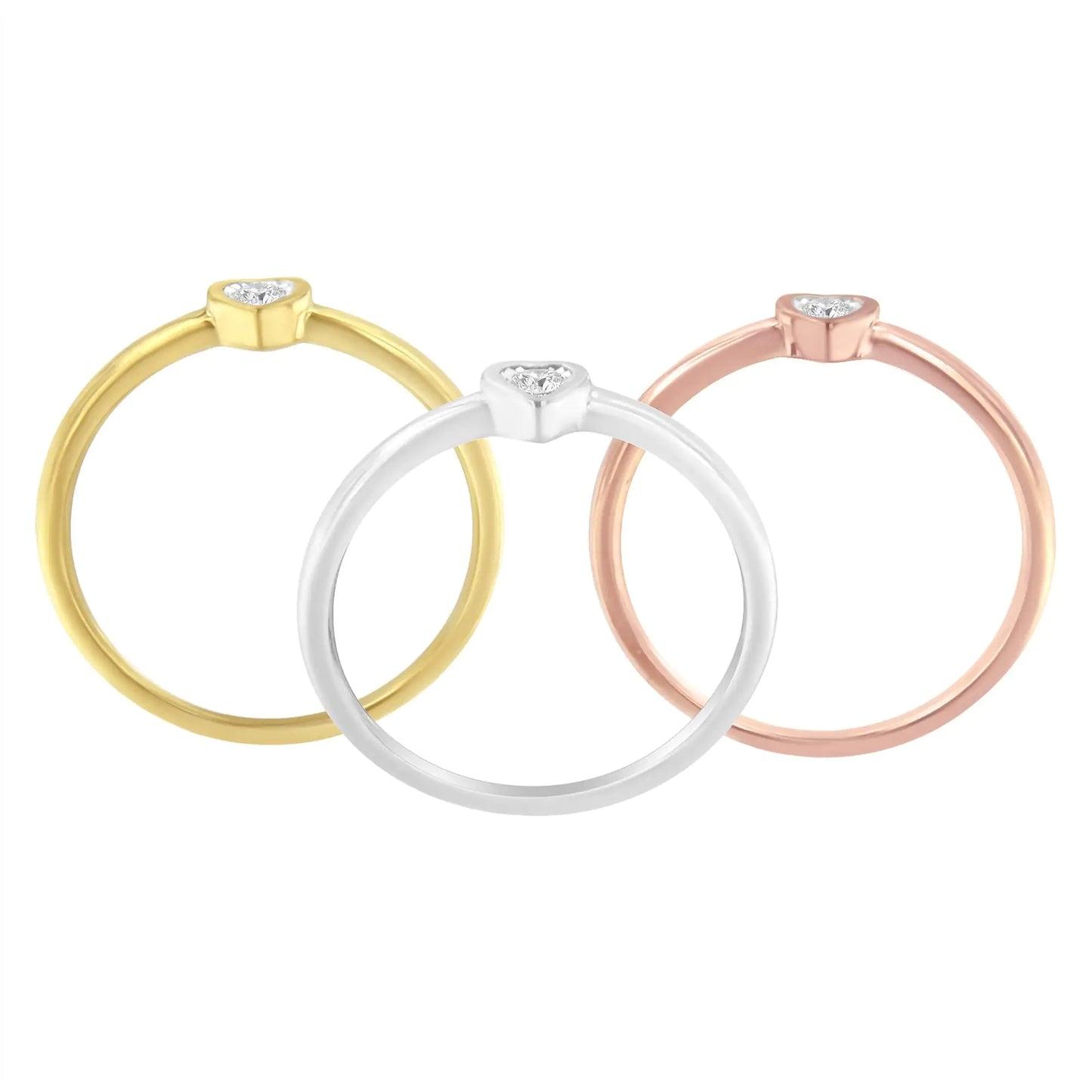 Sterling Silver Diamond Heart Stackable Rings Set