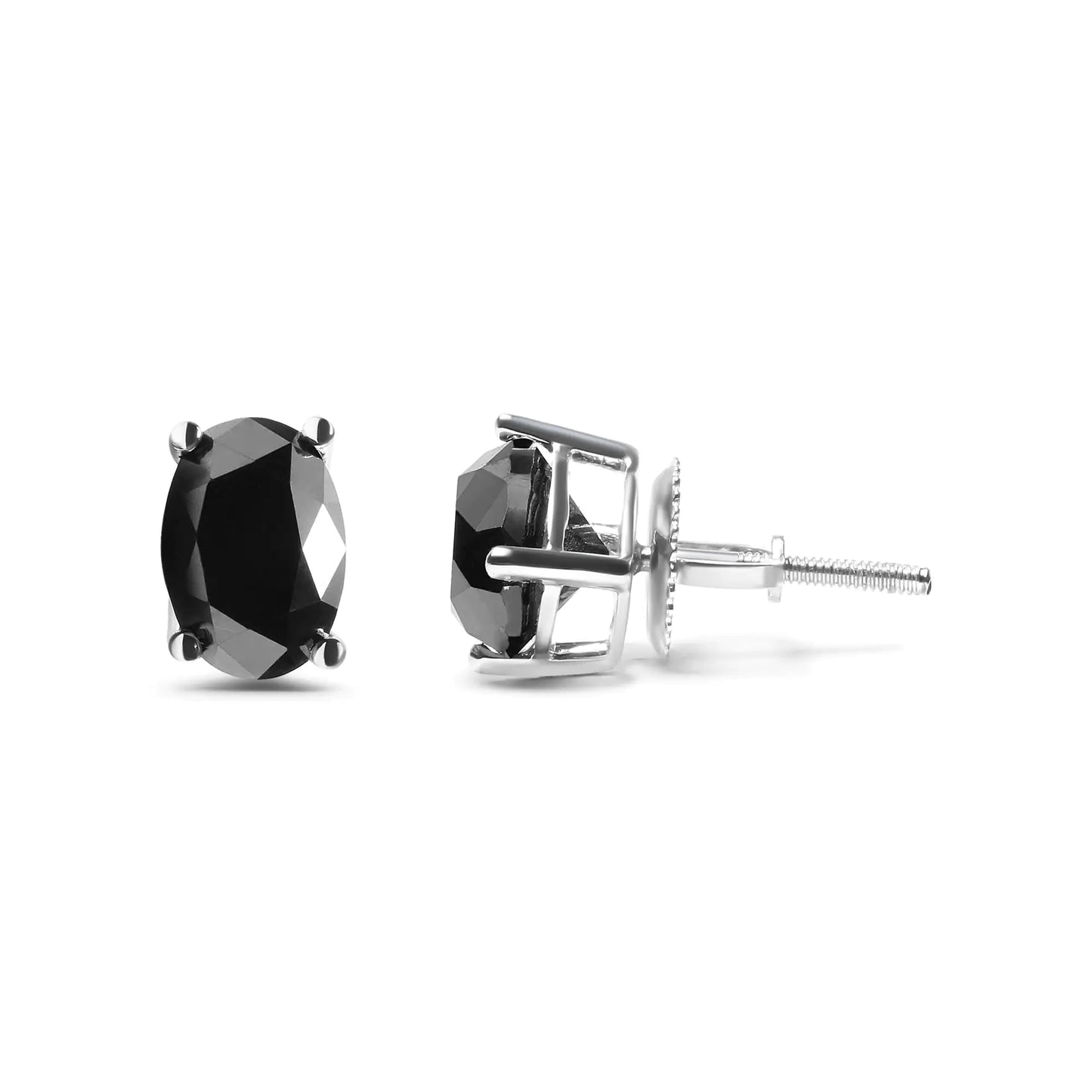 14K White Gold 3.00 Cttw Oval Cut Black Diamond Solitaire Stud Earrings (Black Color, I2-I3 Clarity) - Elegant Emulations