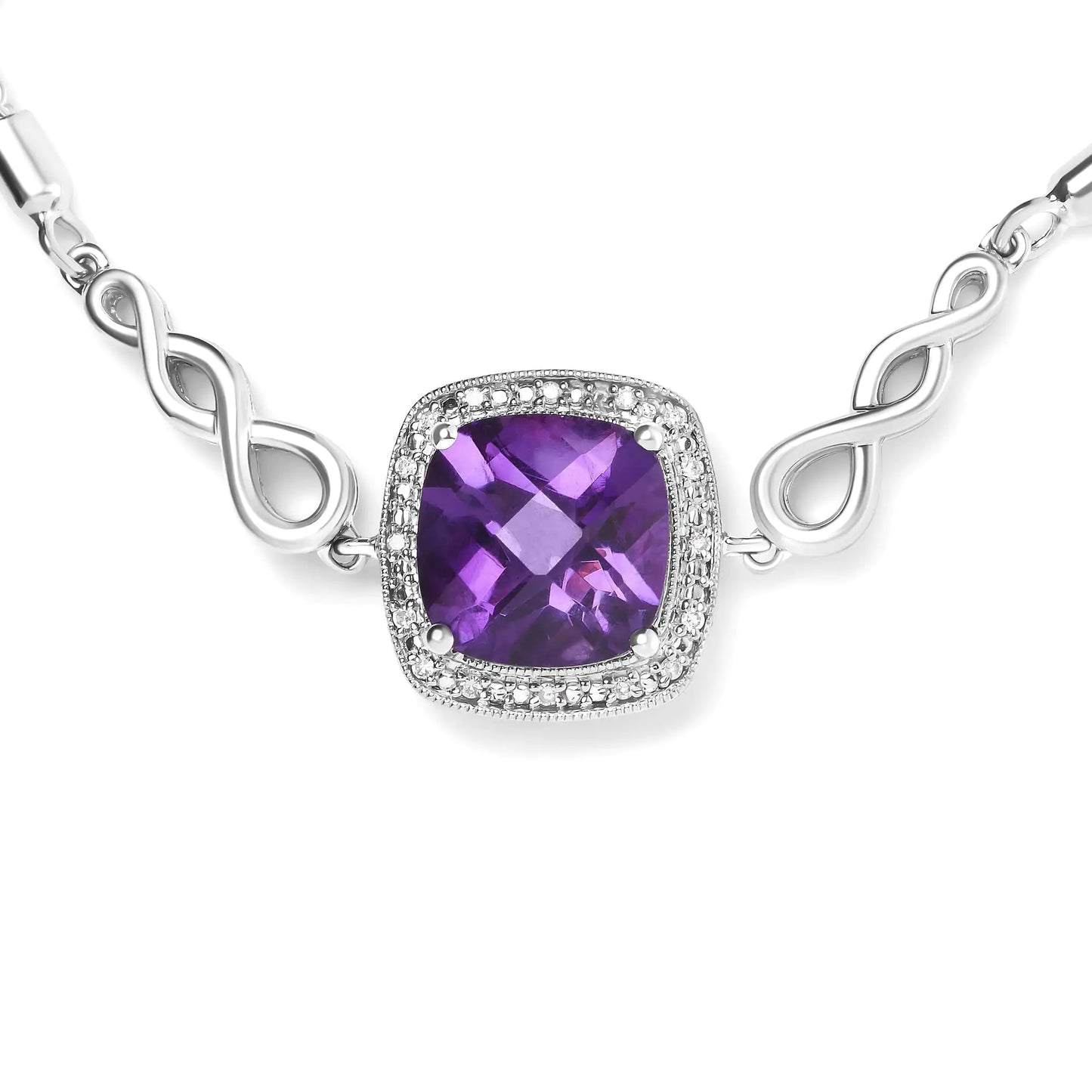 .925 Silver Amethyst Cushion & Diamond Bolo Bracelet