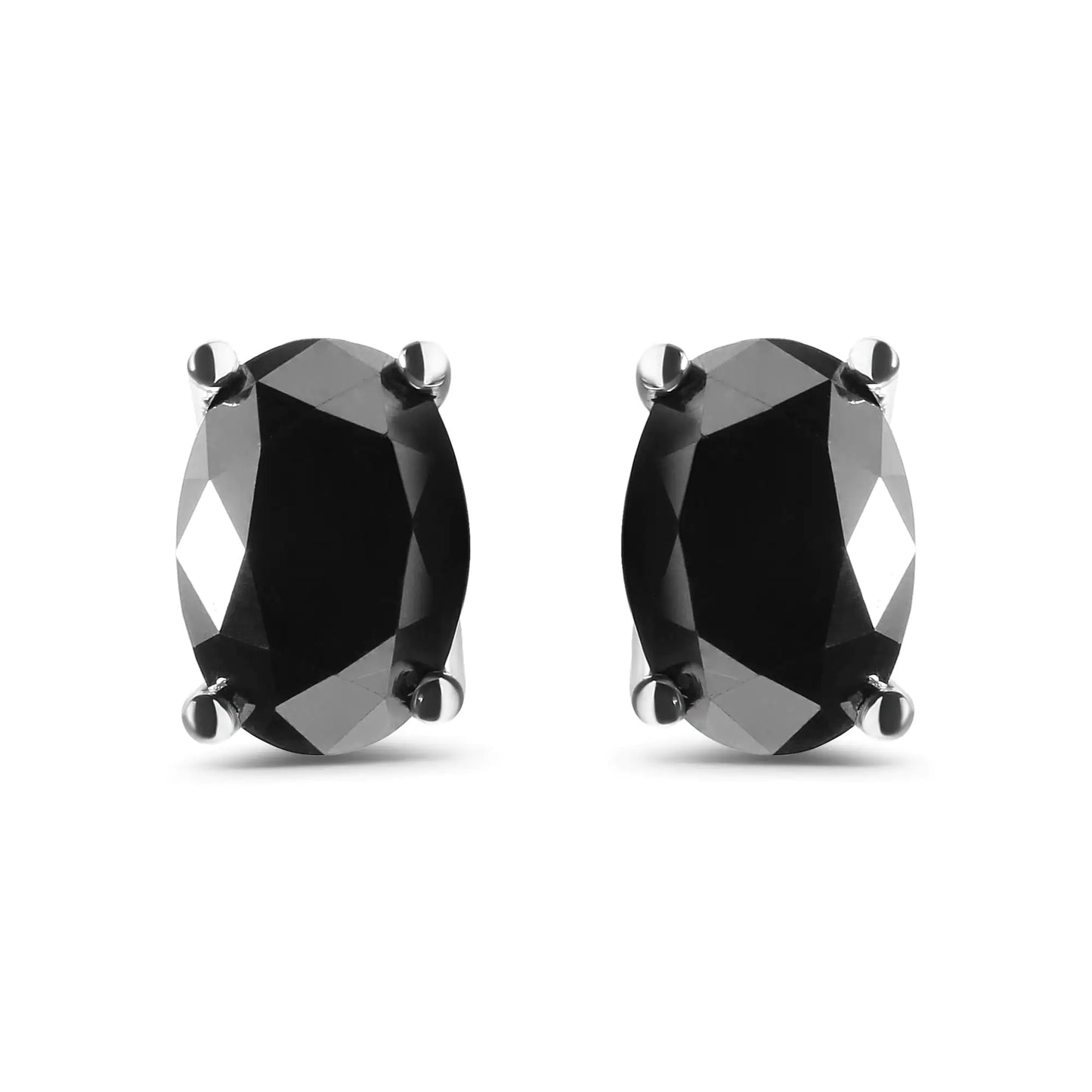 14K White Gold 3.00 Cttw Oval Cut Black Diamond Solitaire Stud Earrings (Black Color, I2-I3 Clarity) - Elegant Emulations