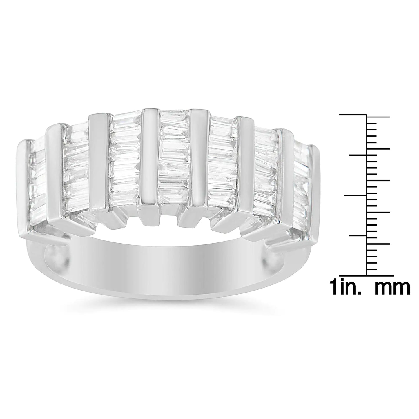 Sterling Silver 1ct Baguette Diamond Fluted Wedding Band