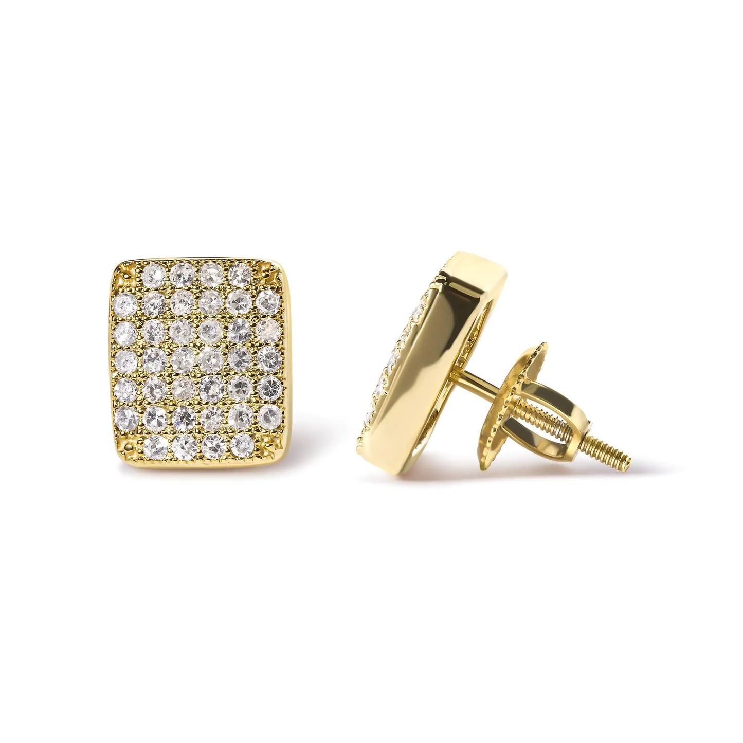 14K Yellow Gold 1/2 Cttw Diamond Square Shaped Composite Cluster Stud Earrings (I-J Color, I1-I2 Clarity) - Elegant Emulations