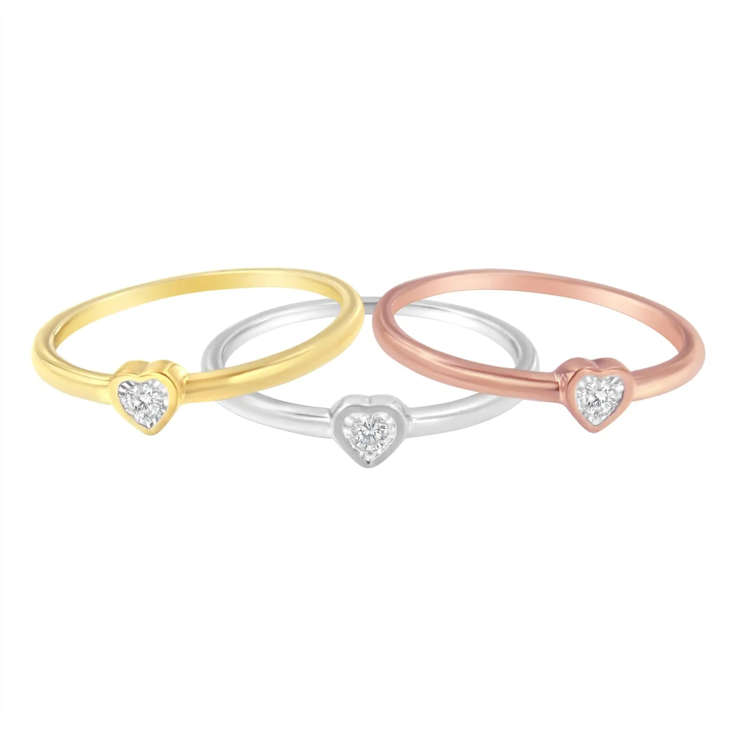 Sterling Silver Diamond Heart Stackable Rings Set