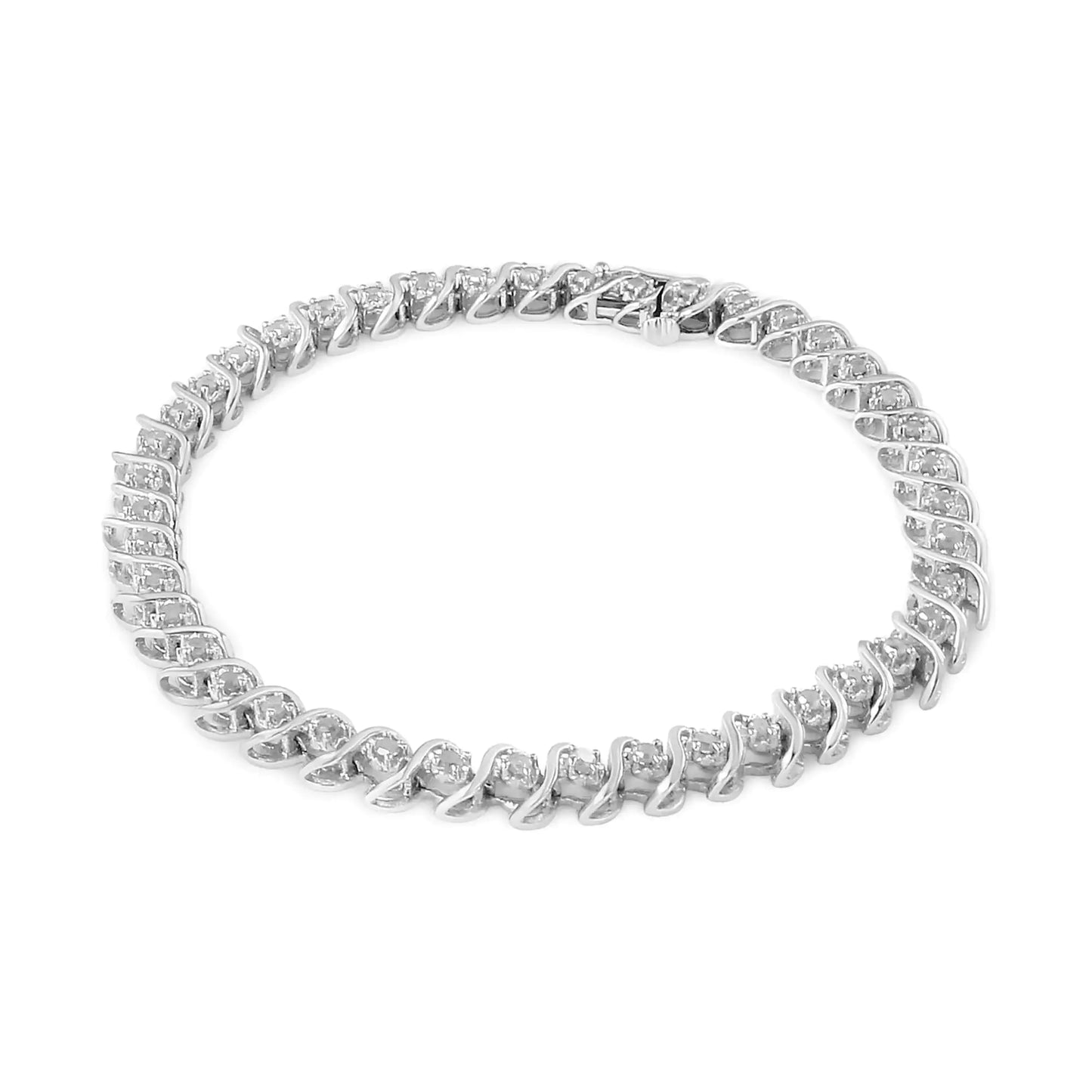 .925 Sterling Silver Round-Cut Diamond Tennis Bracelet