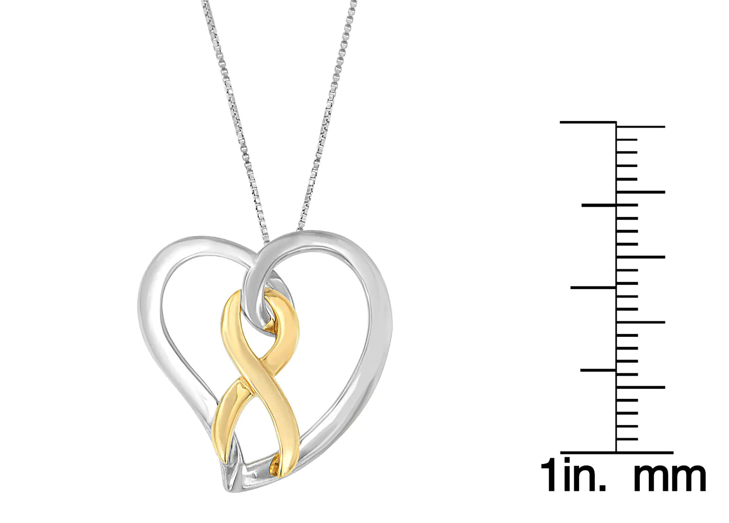 14K Gold-Silver Heart & Bow Necklace