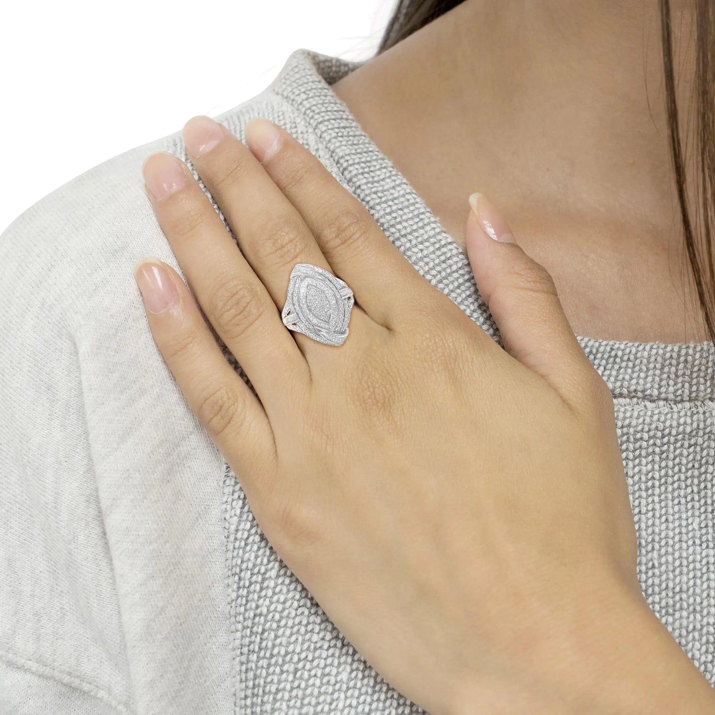Sterling Silver Diamond Marquise Cocktail Ring – 1 1/8 CT