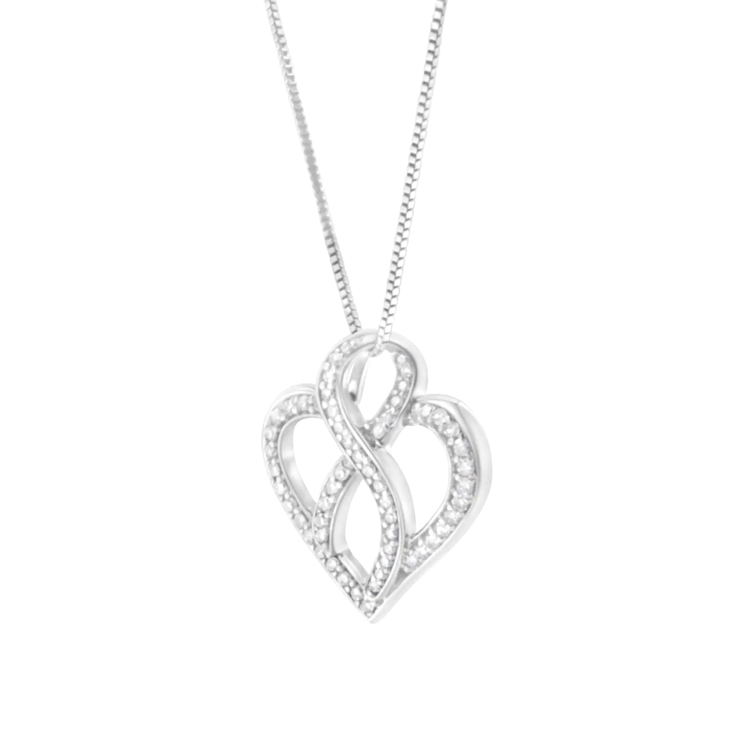 14K White Gold 1/4 cttw Round Cut Diamond Heart and Ribbon Center Pendant Necklace (H-I, I1-I2) - Elegant Emulations