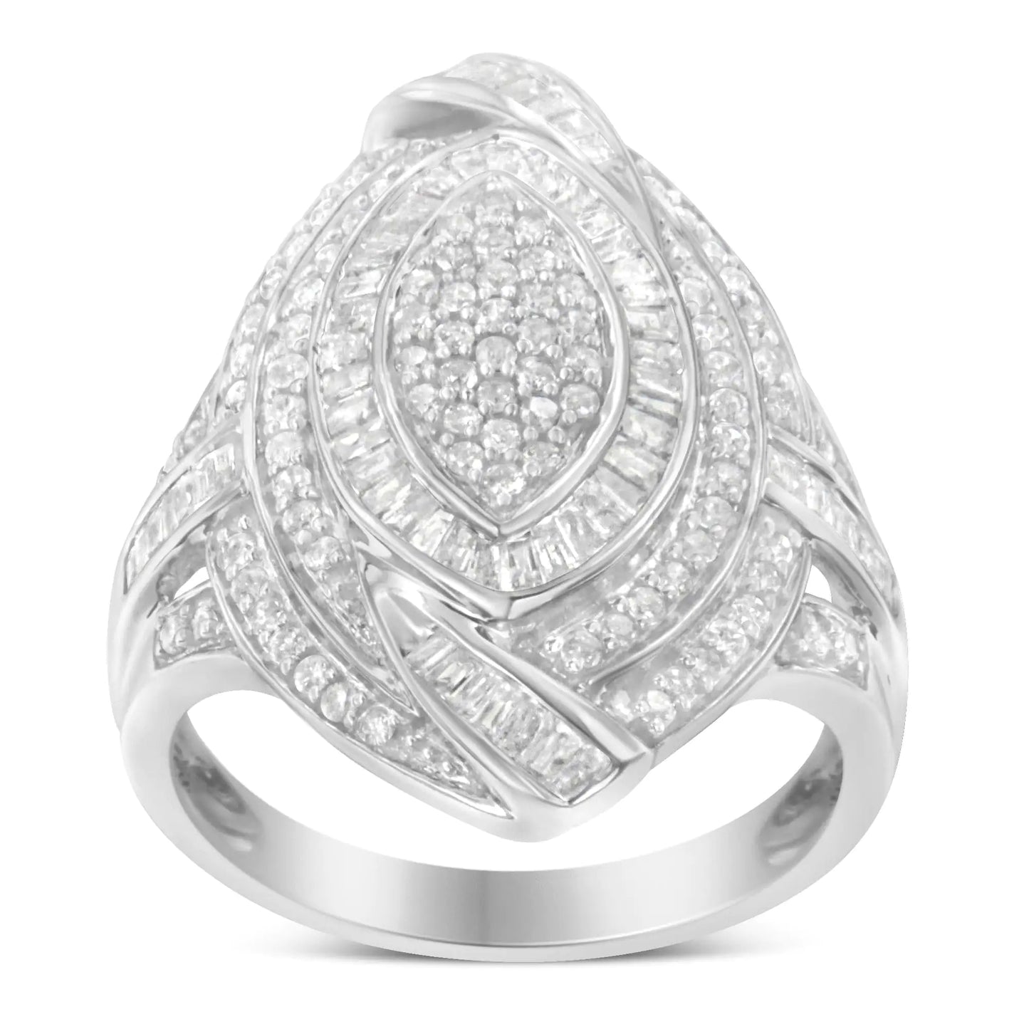 Sterling Silver Diamond Marquise Cocktail Ring – 1 1/8 CT