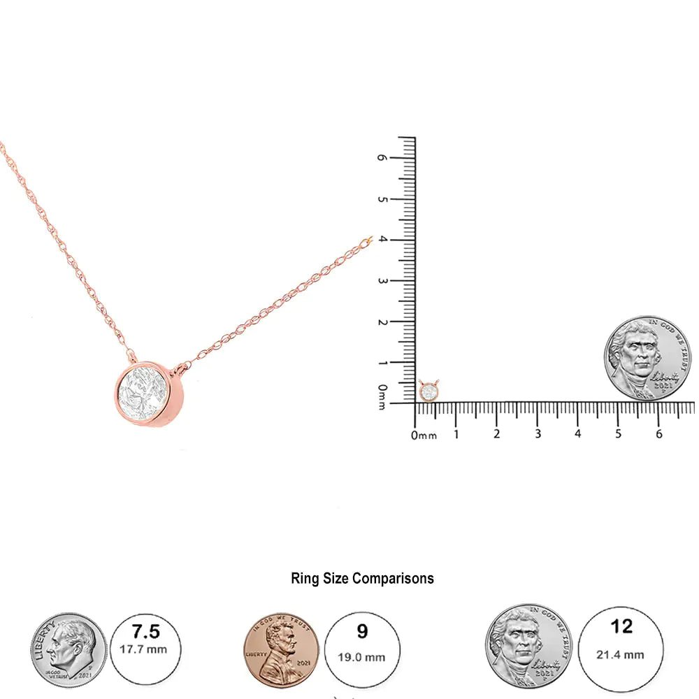 AGS Certified 10K Rose Gold 1/5 Cttw Bezel Set Round Diamond Solitaire 16 - 18" Adjustable Pendant Necklace (I - J Color, VS1 - VS2 Clarity) | | Elegant Emulations Jewelry USA