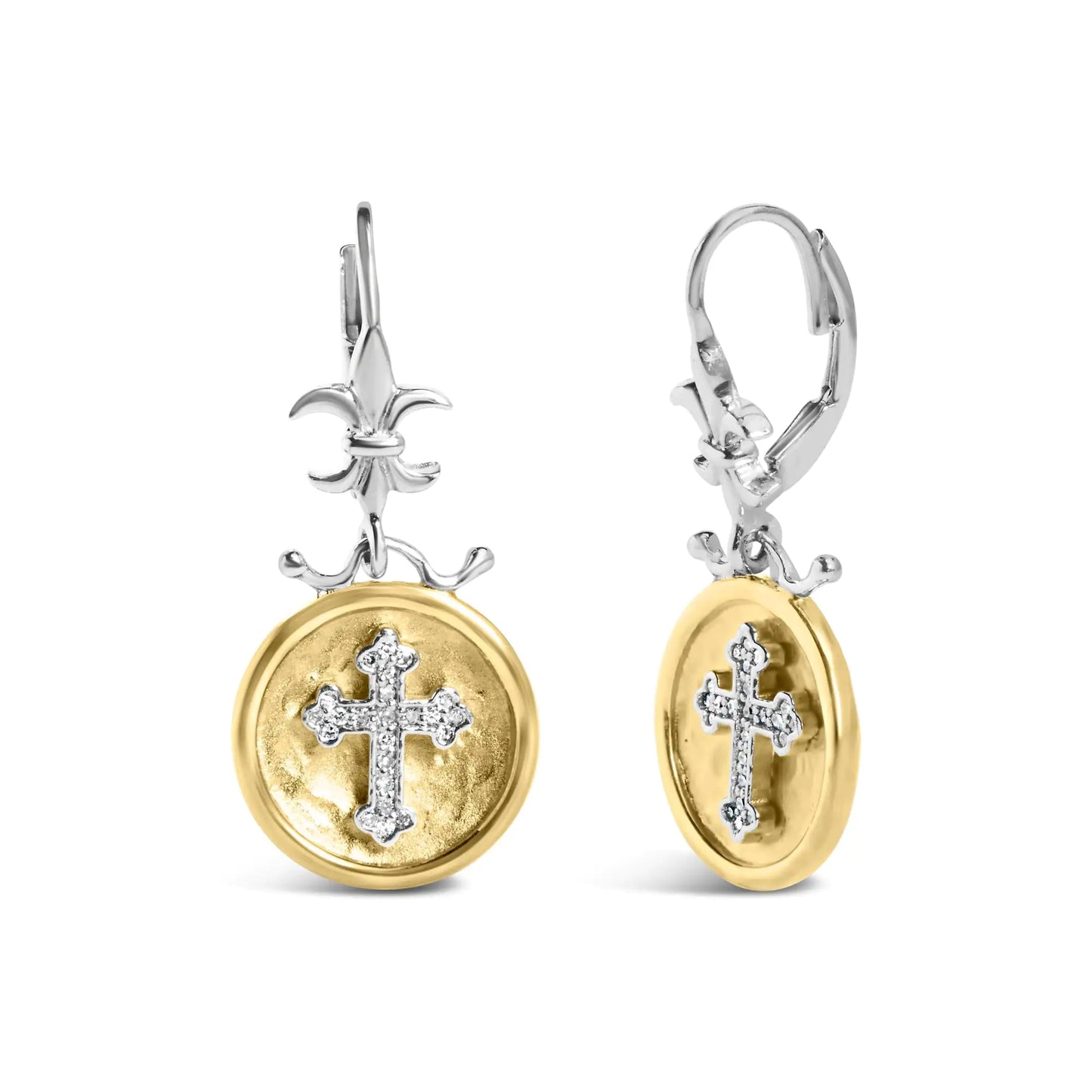 18K Gold Plated Silver Diamond Cross Medallion Earrings