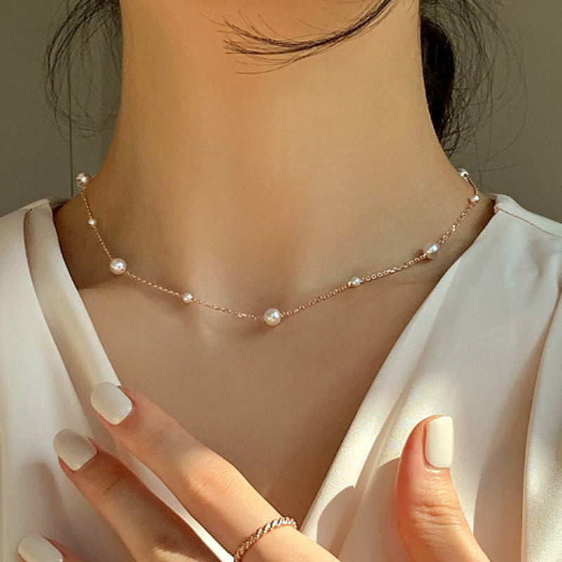 Vintage Pearl Clavicle Chain Female Simple - Elegant Emulations