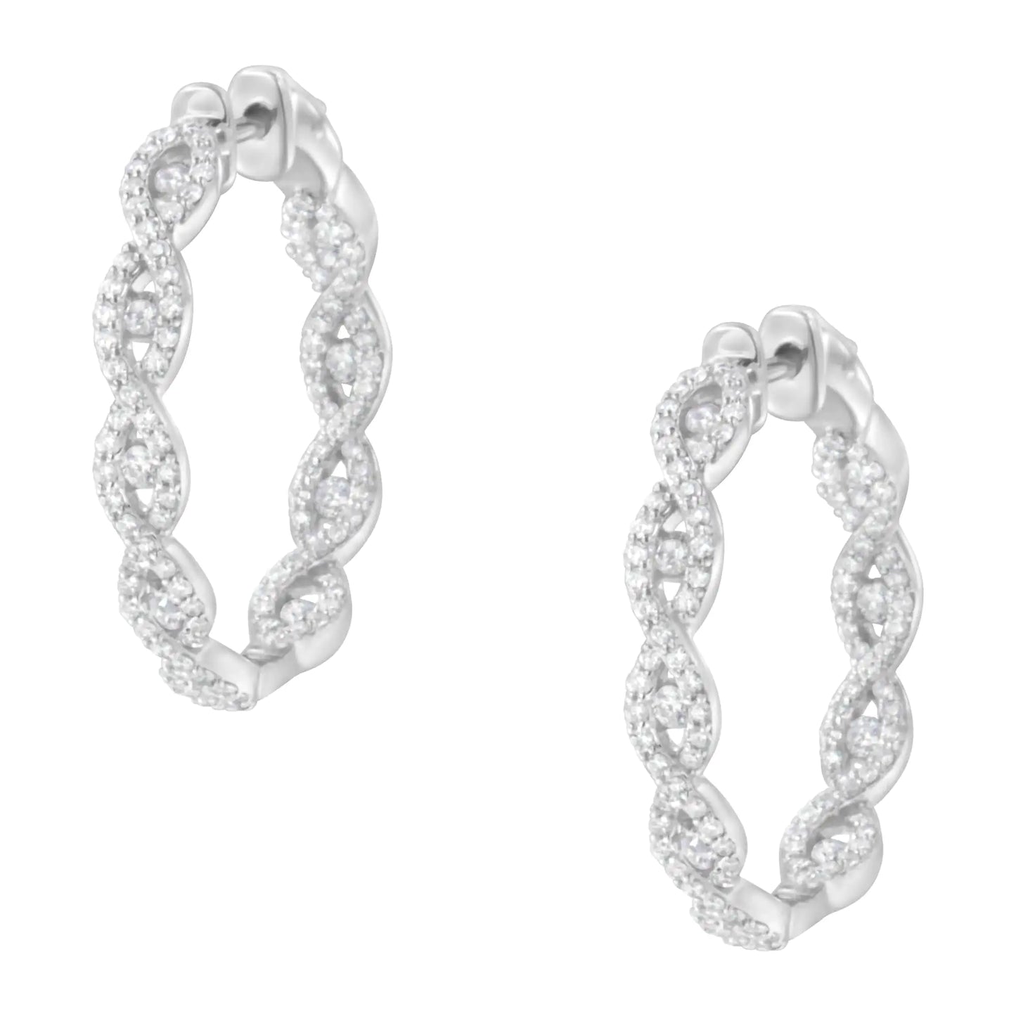 10K White Gold Diamond Hoop Earrings (1 1/2 cttw, H-I Color, I1-I2 Clarity) - Elegant Emulations