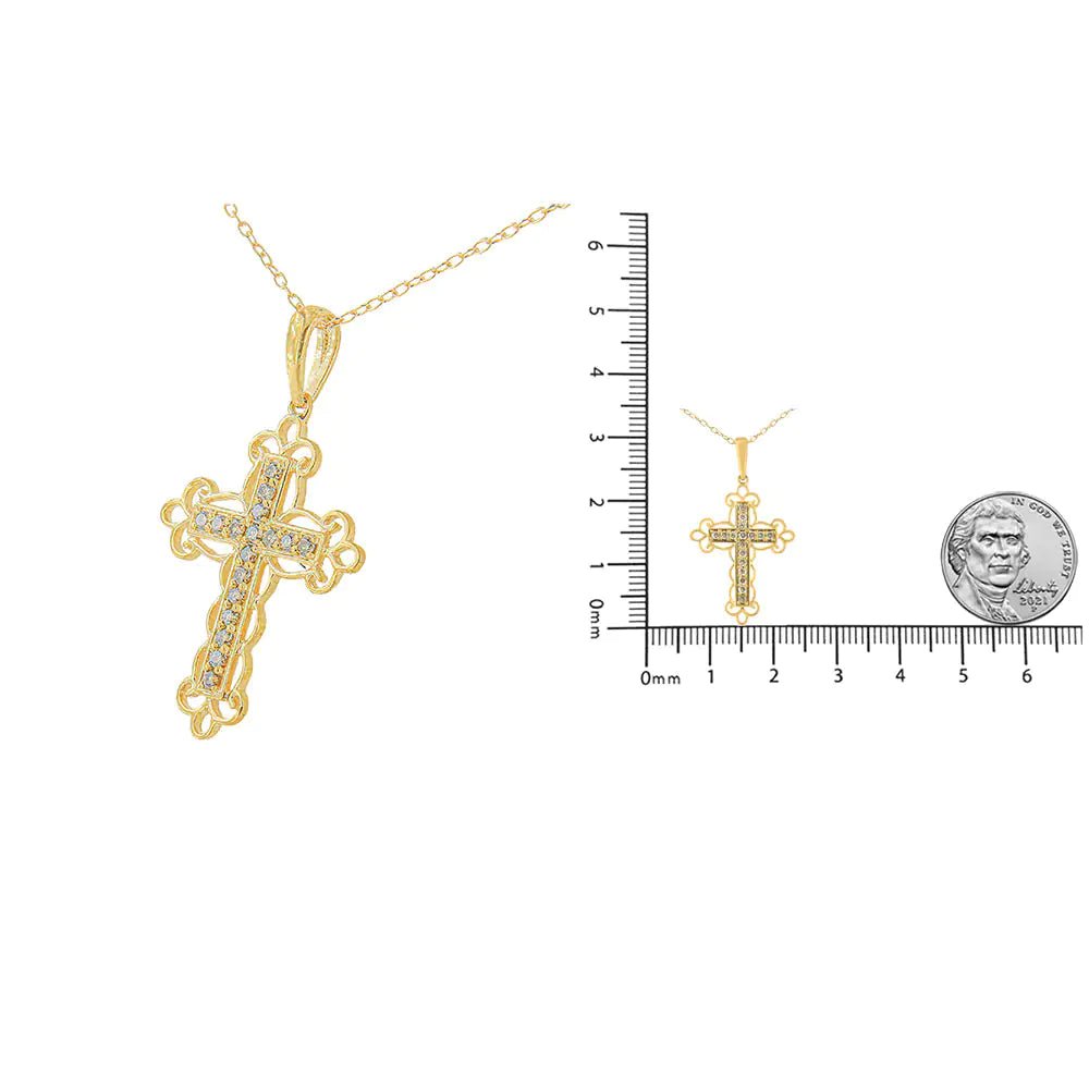 Elegant 10K Yellow Gold - Plated Filigree Cross Diamond Necklace | Necklace | Elegant Emulations Jewelry USA