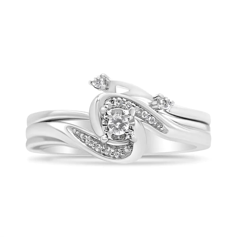 Elegant Swirl .925 Silver Diamond Bridal Set | Rings | Elegant Emulations Jewelry USA