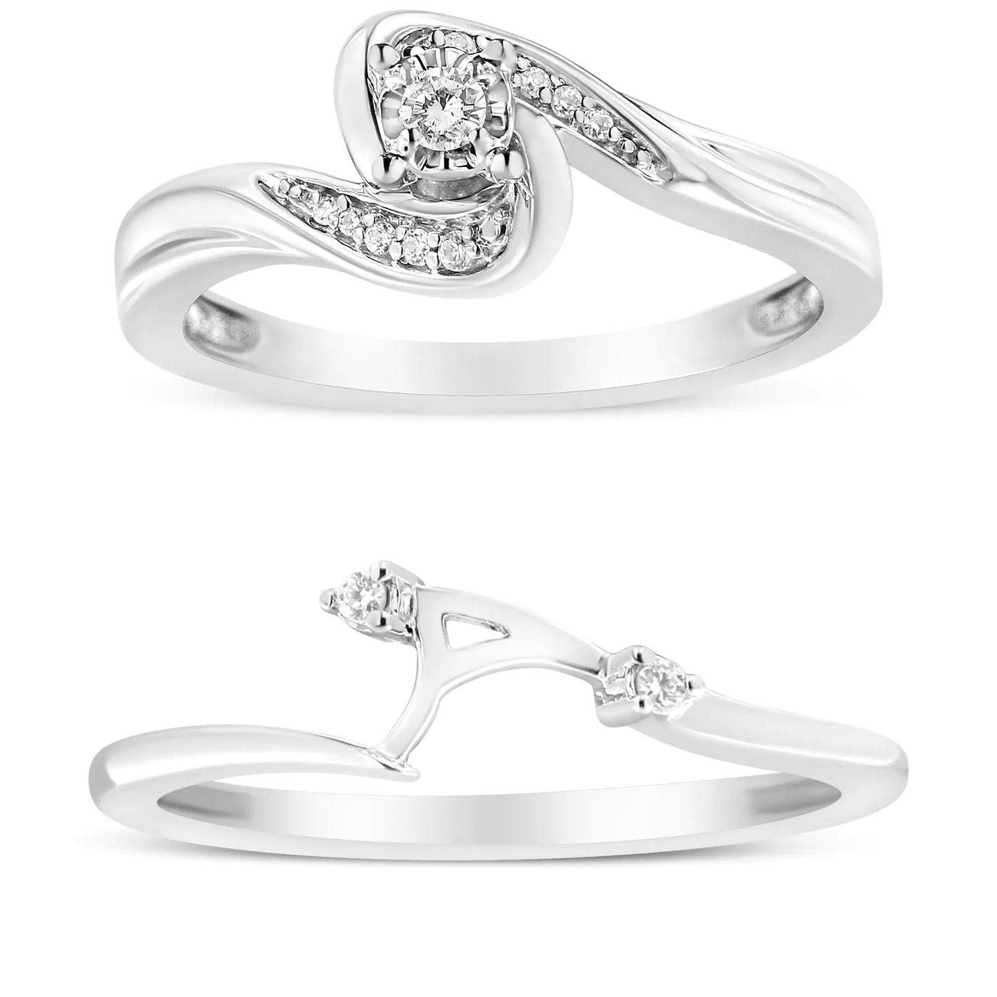 Elegant Swirl .925 Silver Diamond Bridal Set | Rings | Elegant Emulations Jewelry USA