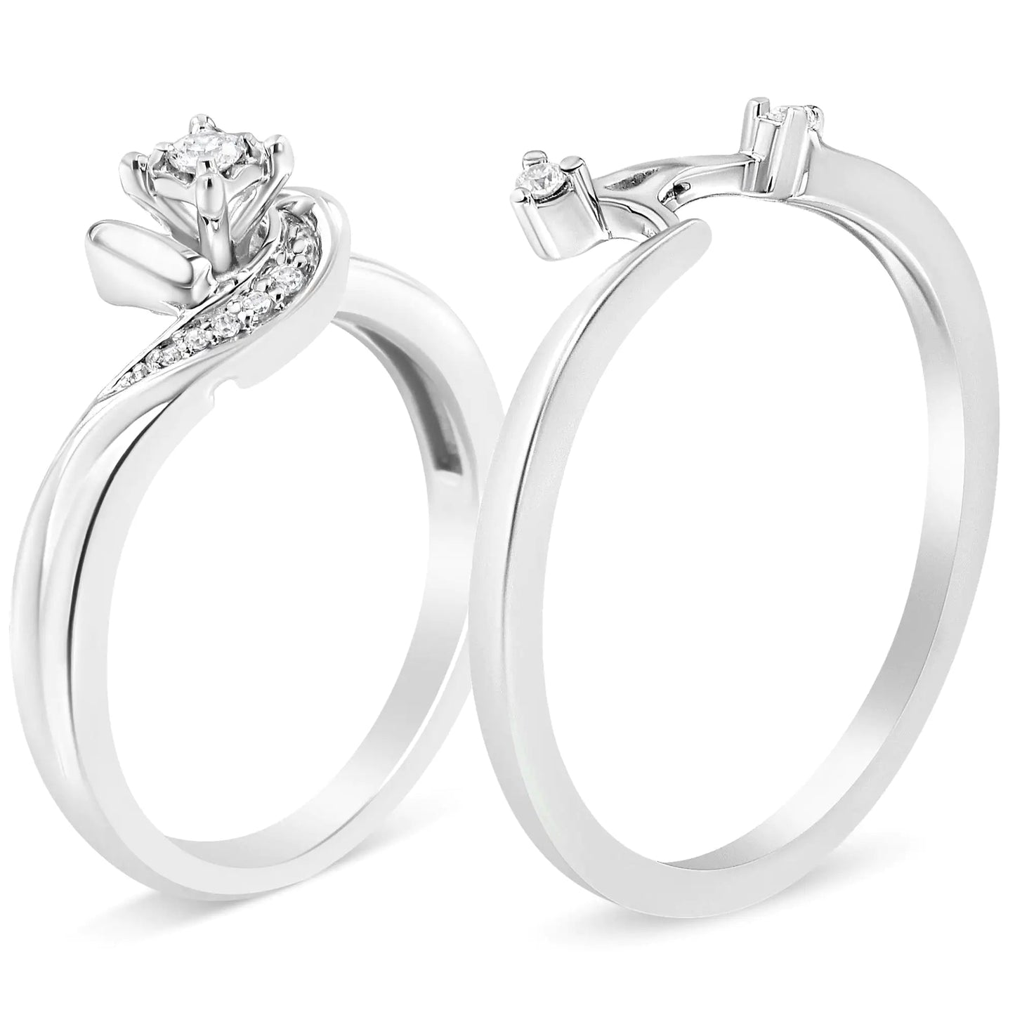 Elegant Swirl .925 Silver Diamond Bridal Set | Rings | Elegant Emulations Jewelry USA