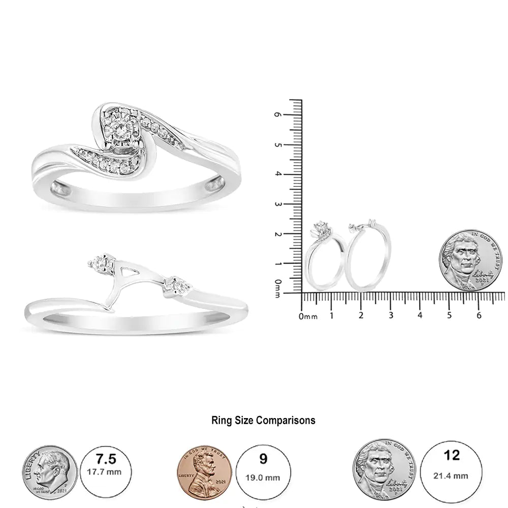 Elegant Swirl .925 Silver Diamond Bridal Set | Rings | Elegant Emulations Jewelry USA