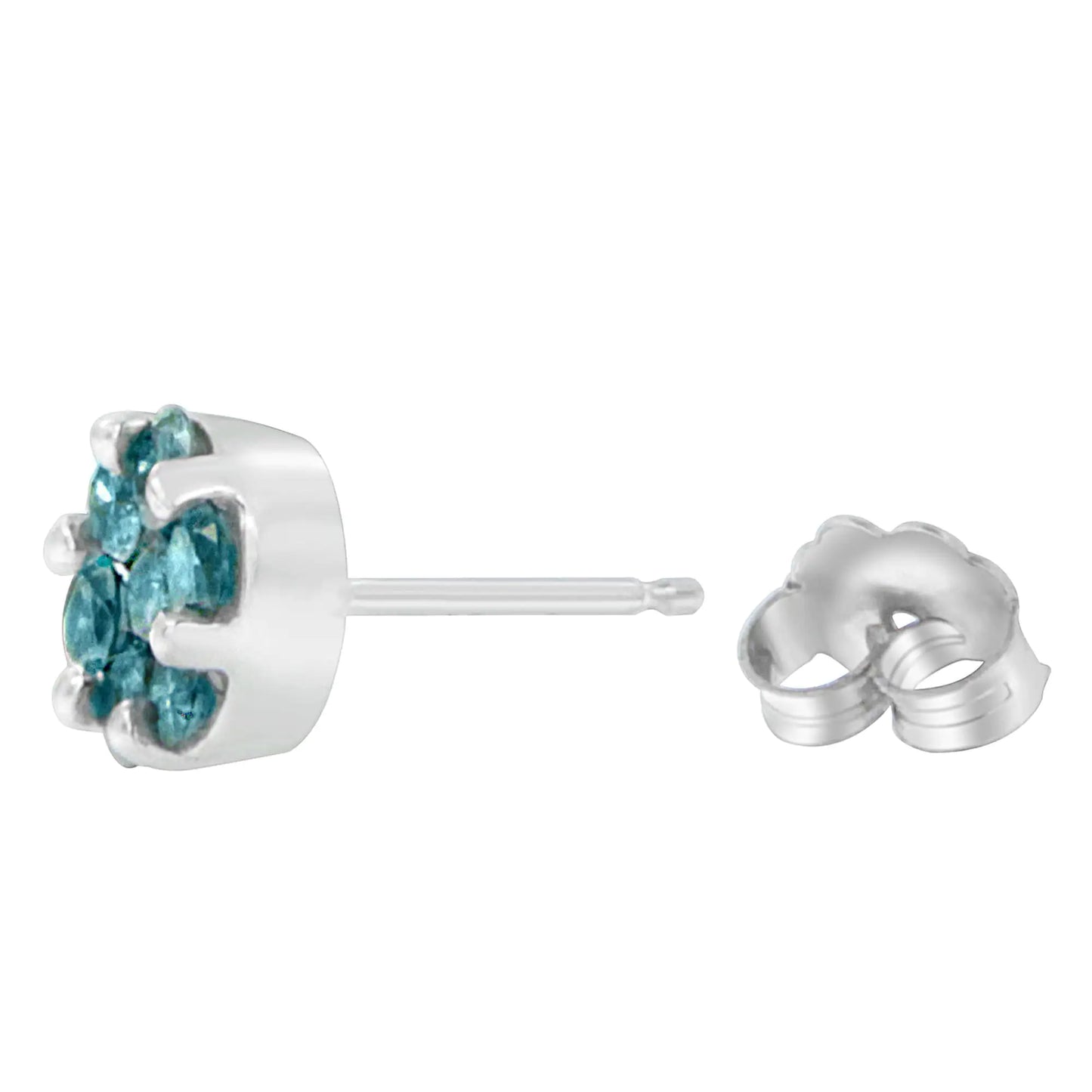 14K White Gold Round Cut Blue Diamond Earrings (1.00 cttw, Blue Color) - Elegant Emulations