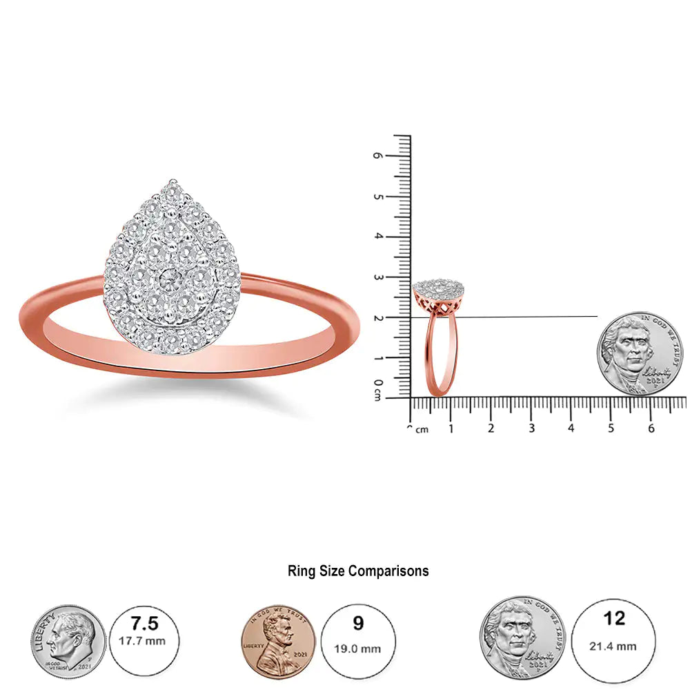 10K Rose Gold 3/8 Cttw Round-Cut Diamond Pear Promise Ring (I-J Color, I2-I3 Clarity) - Elegant Emulations