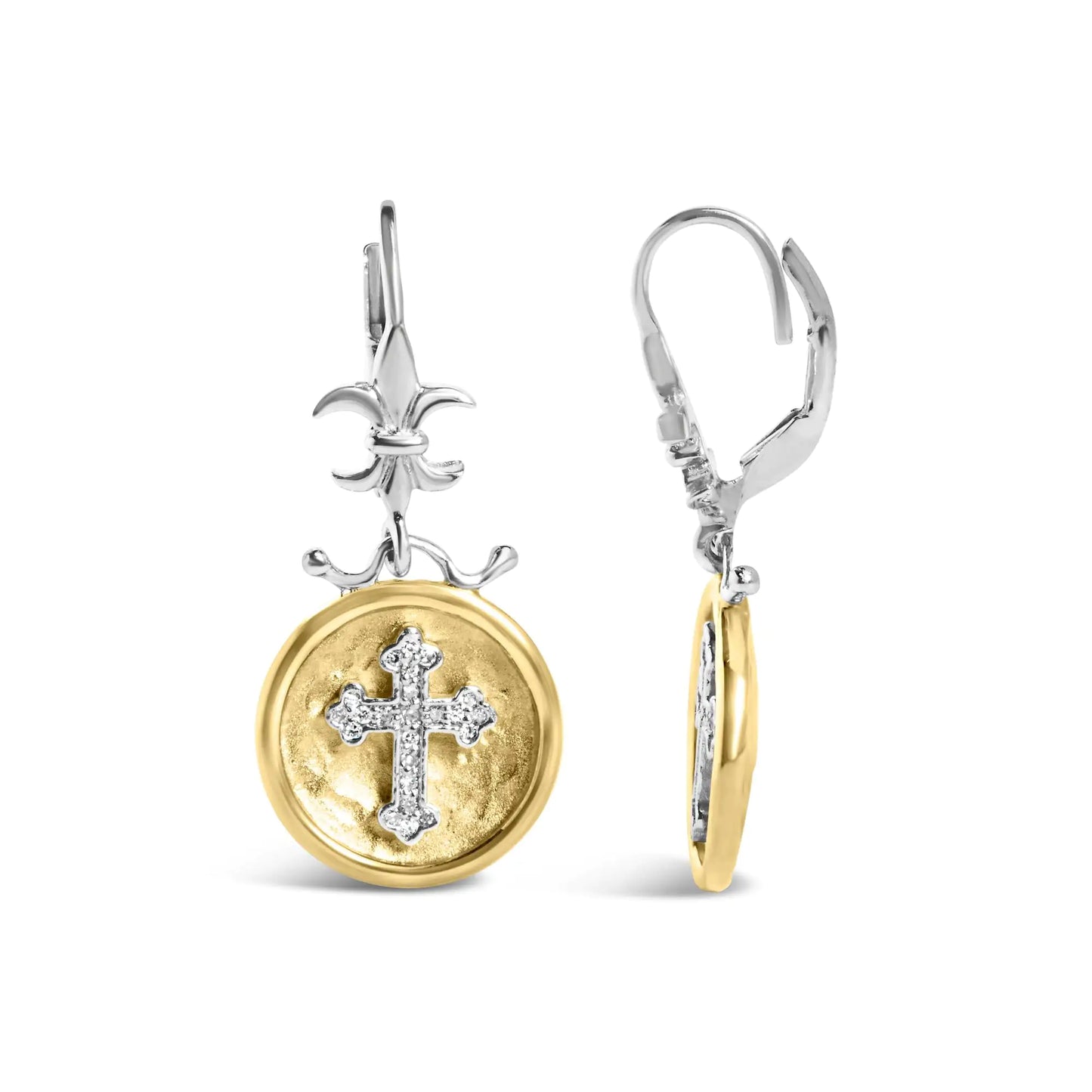 18K Gold Plated Silver Diamond Cross Medallion Earrings