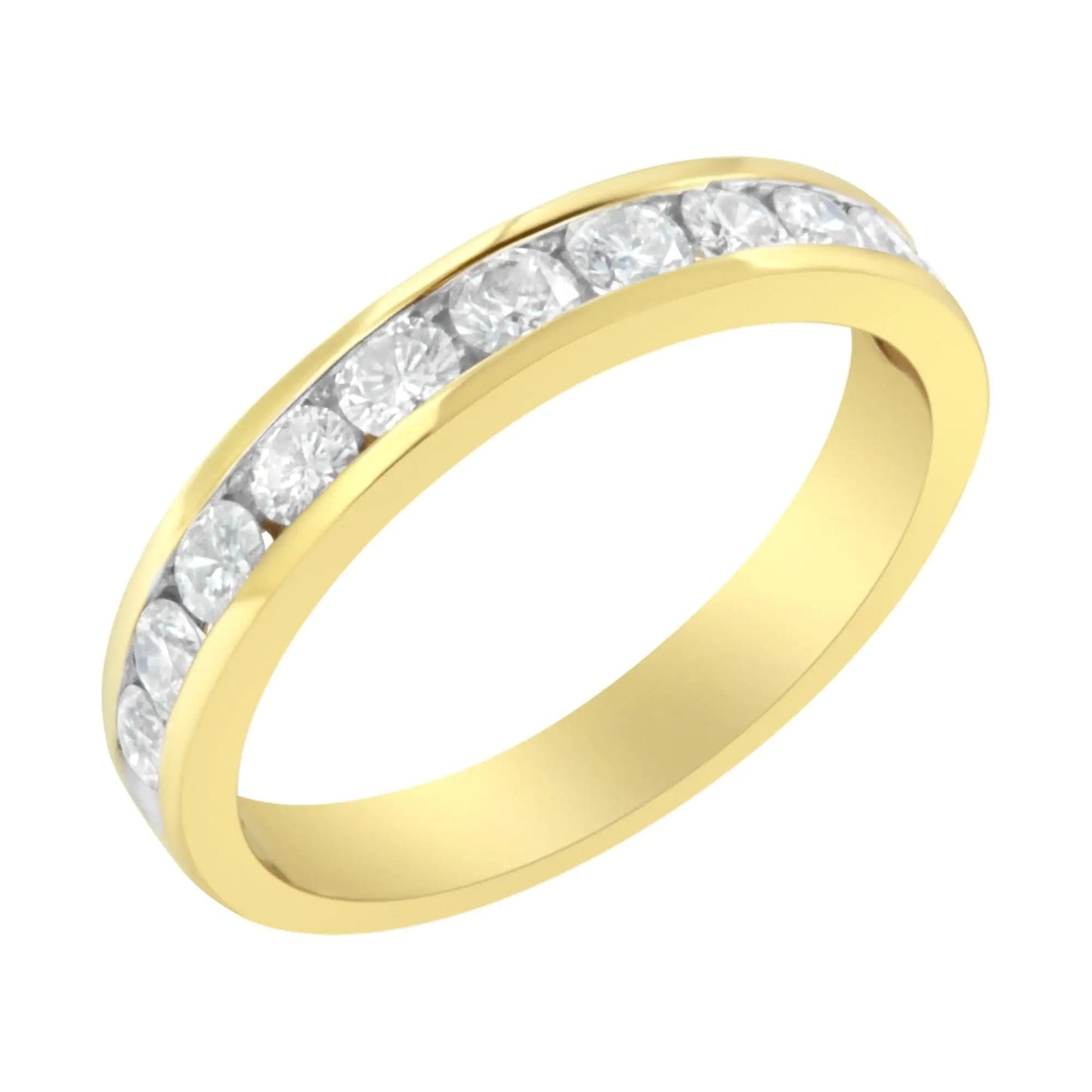 IGI Certified 18K Yellow Gold 1.0 Cttw Channel Set Round - Cut Diamond 11 Stone Anniversary/Wedding Band Ring (I - J Color, I1 - I2 Clarity) | | Elegant Emulations Jewelry USA