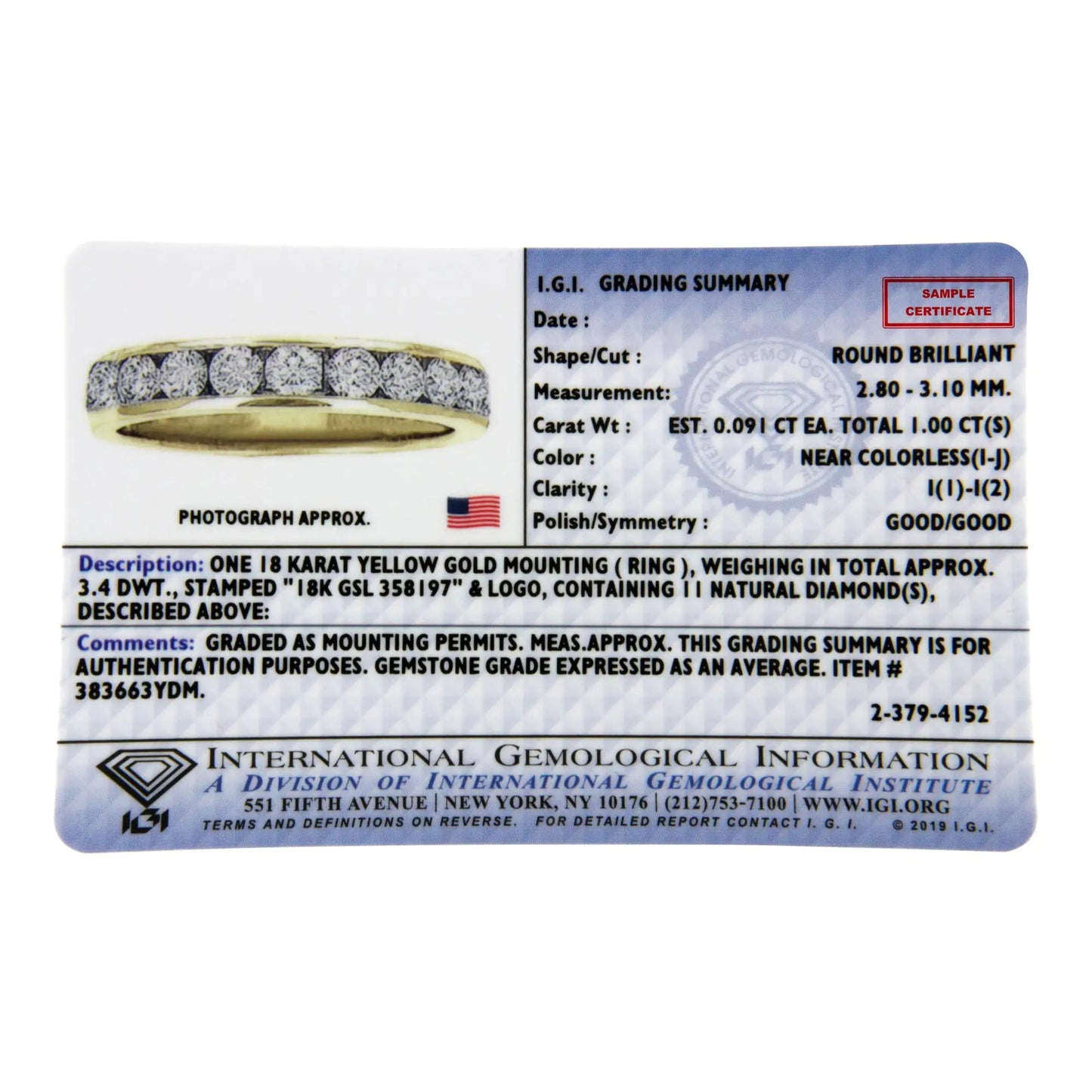 IGI Certified 18K Yellow Gold 1.0 Cttw Channel Set Round - Cut Diamond 11 Stone Anniversary/Wedding Band Ring (I - J Color, I1 - I2 Clarity) | | Elegant Emulations Jewelry USA