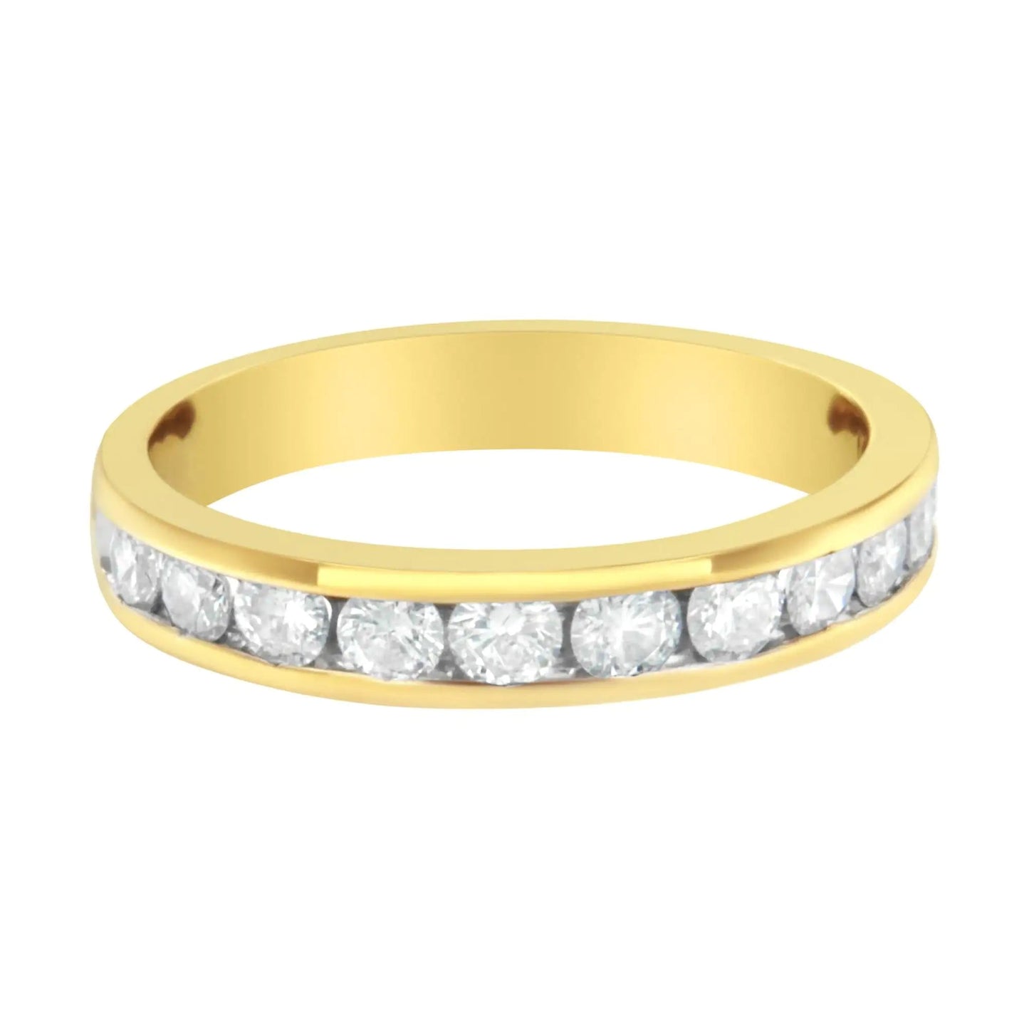 IGI Certified 18K Yellow Gold 1.0 Cttw Channel Set Round - Cut Diamond 11 Stone Anniversary/Wedding Band Ring (I - J Color, I1 - I2 Clarity) | | Elegant Emulations Jewelry USA
