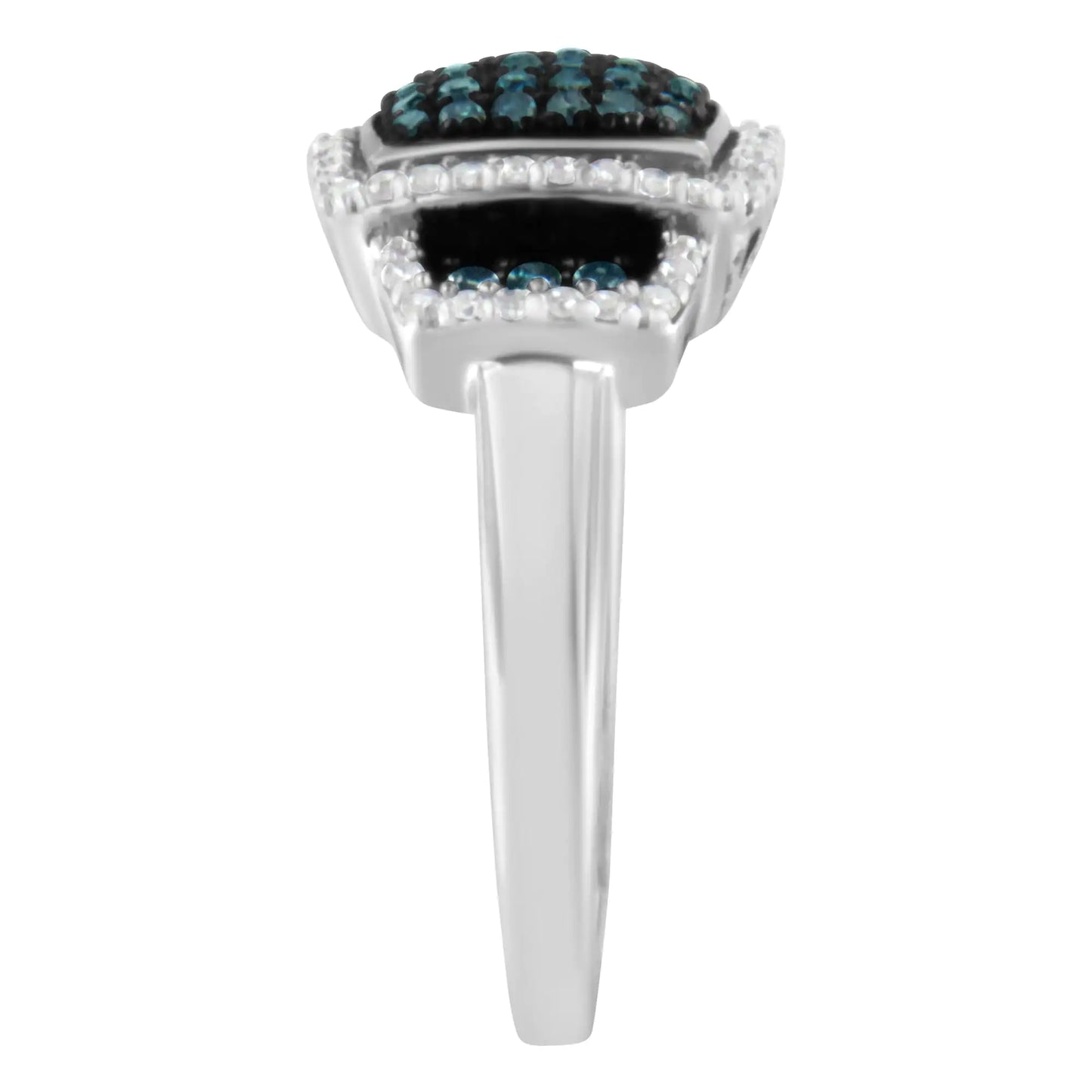 Elegant .925 Sterling Silver Blue & White Diamond Halo Ring
