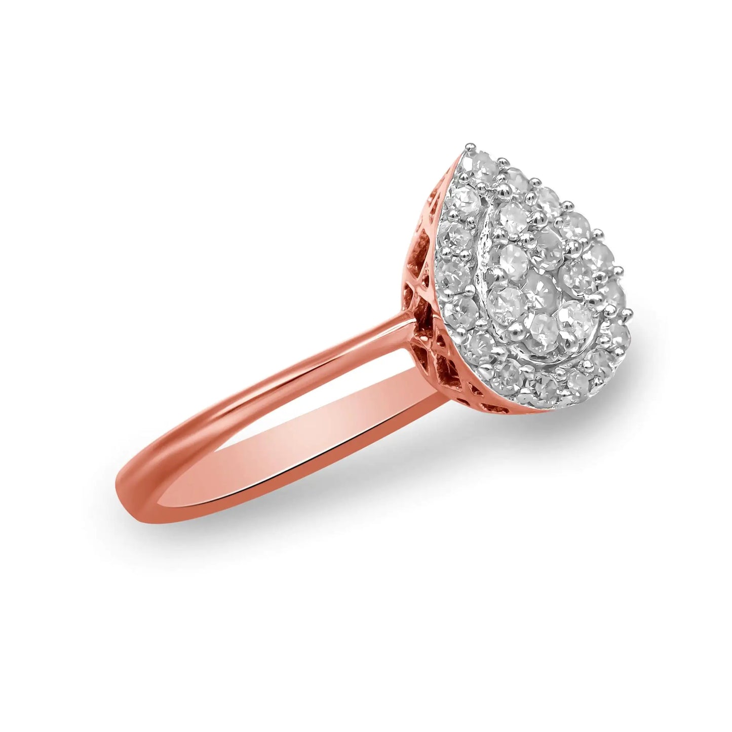 10K Rose Gold 3/8 Cttw Round-Cut Diamond Pear Promise Ring (I-J Color, I2-I3 Clarity) - Elegant Emulations