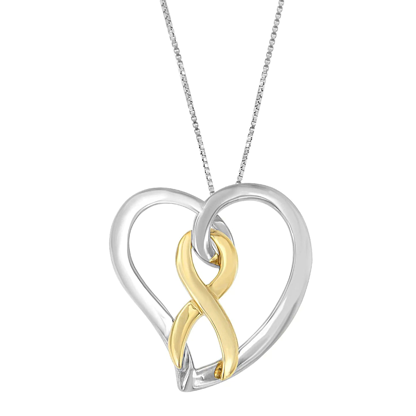 14K Gold-Silver Heart & Bow Necklace