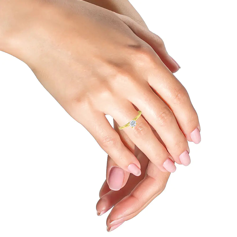 GIA Certified 14k Gold 1/2 Cttw Diamond Solitaire Engagement Ring (H Color, SI1 Clarity) - Elegant Emulations