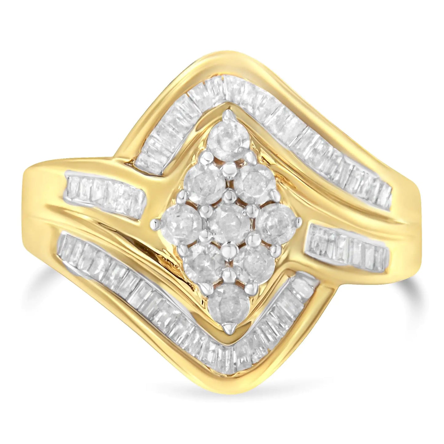 10K Yellow Gold Plated Silver Diamond Cluster Ring – 1 CT