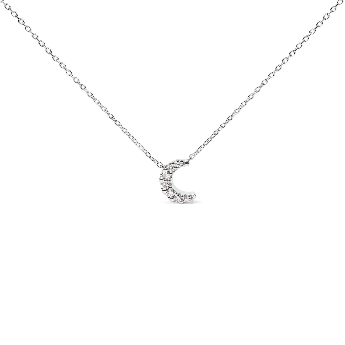 10K White Gold Diamond Accented Crescent Moon Shaped 18" Inch Pendant Necklace (H-I Color, I1-I2 Clarity) - Elegant Emulations