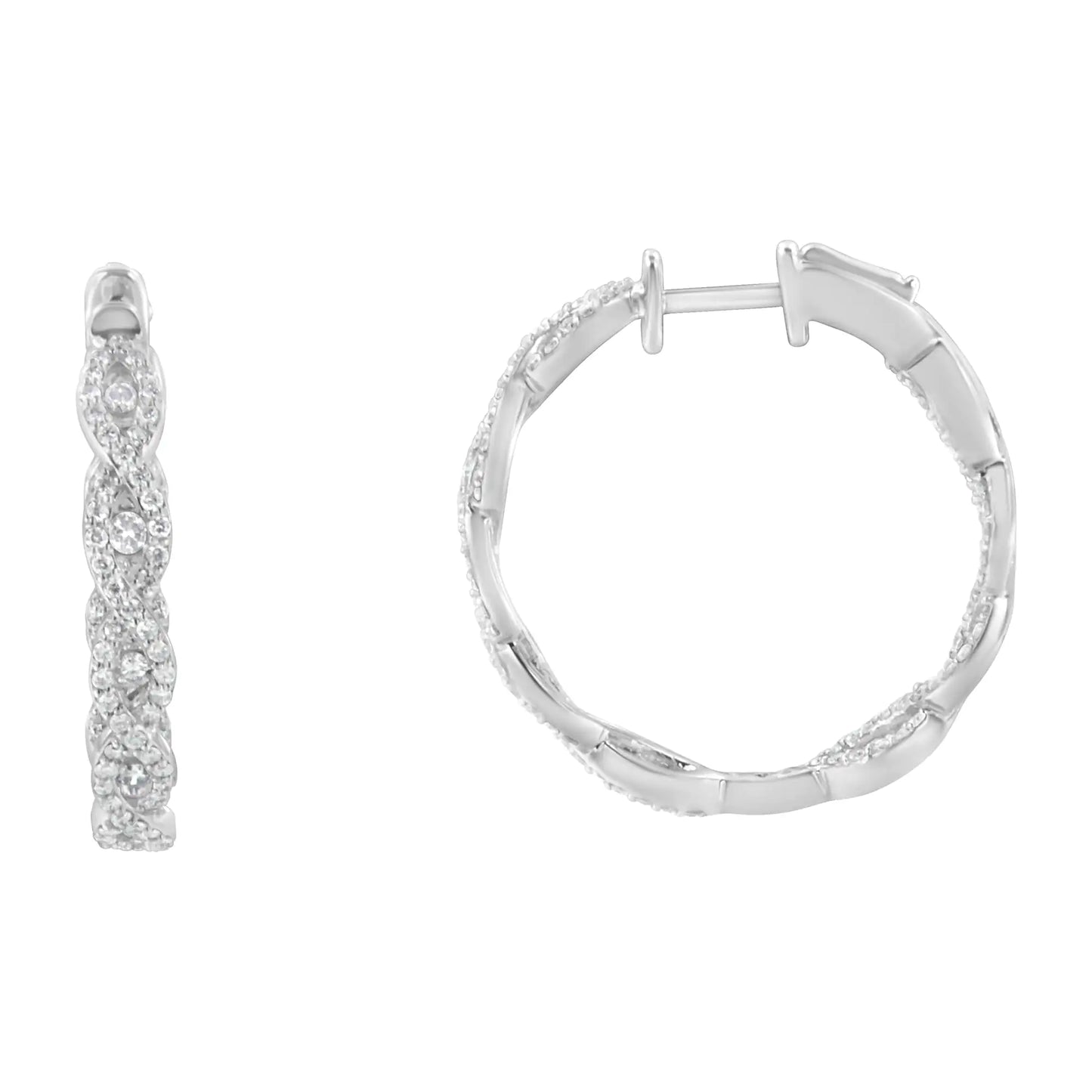 10K White Gold Diamond Hoop Earrings (1 1/2 cttw, H-I Color, I1-I2 Clarity) - Elegant Emulations