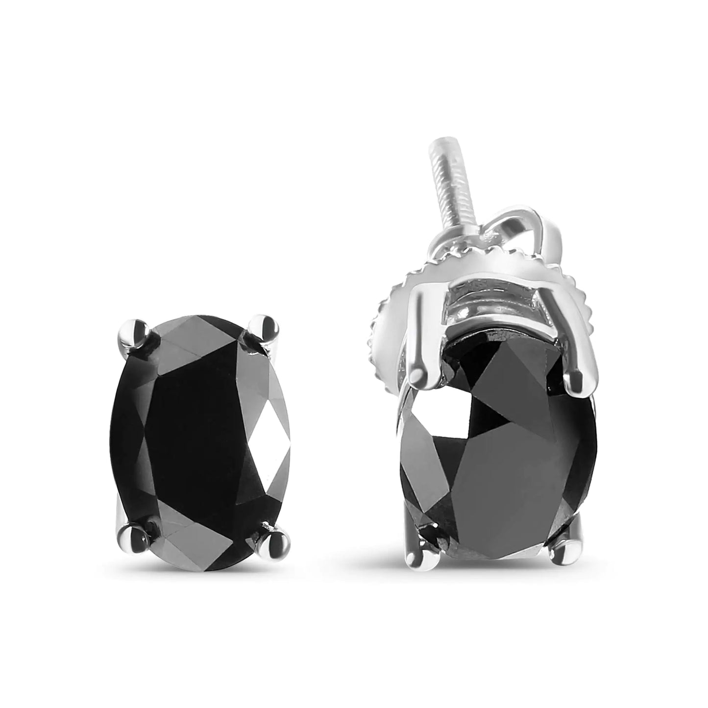 14K White Gold 3.00 Cttw Oval Cut Black Diamond Solitaire Stud Earrings (Black Color, I2-I3 Clarity) - Elegant Emulations